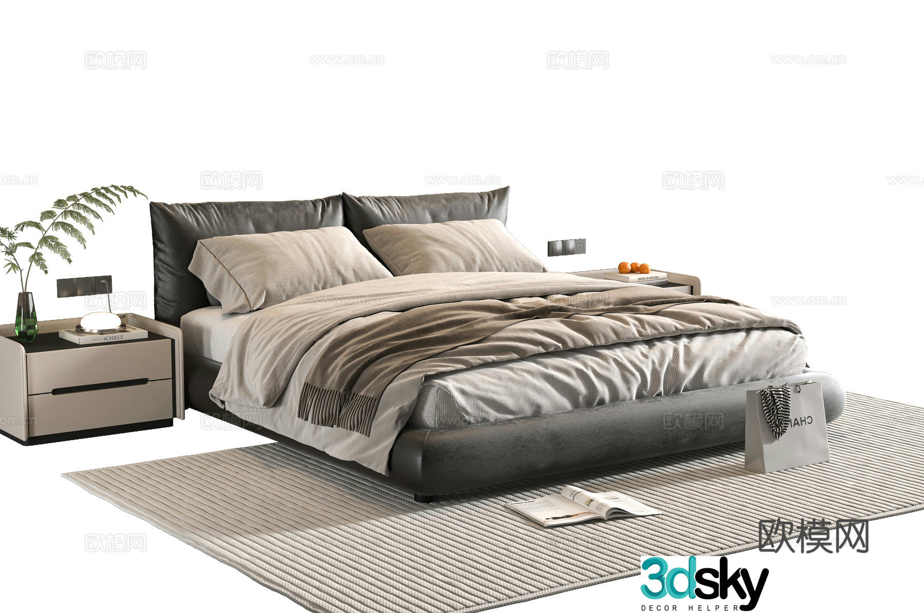 Modern double bed 3d model