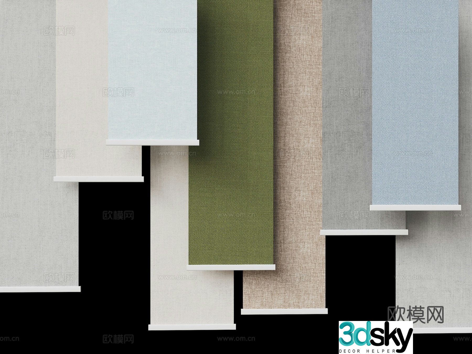 Modern office roller blinds Floor to ceiling window roller blinds Roller blinds Curtains 3D model