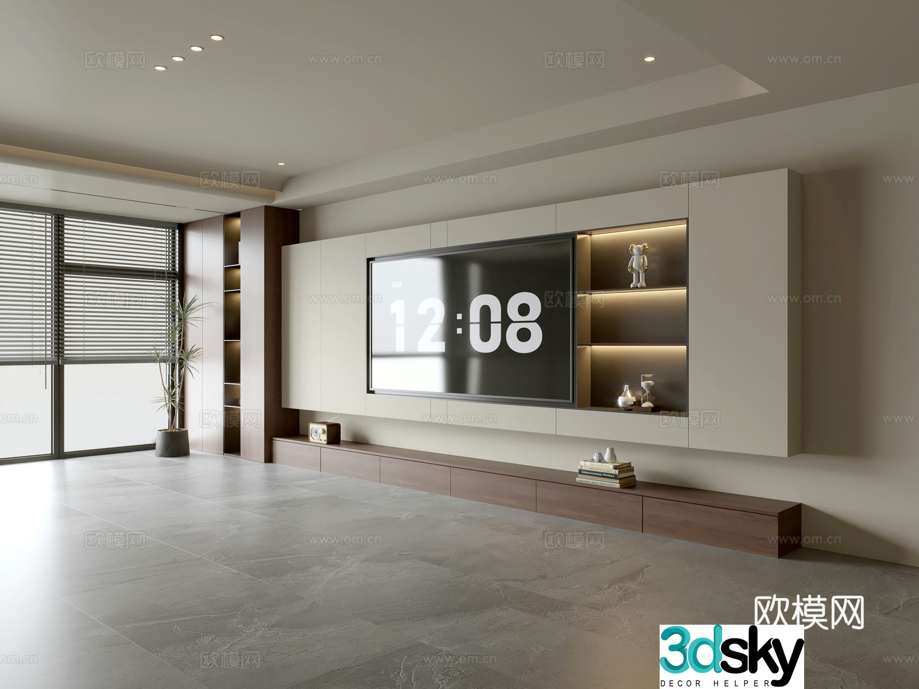 Wasabi Middle Style TV Cabinet TV Background Wall Overall Cabinet TV Background Wall Medal Style 3D Model