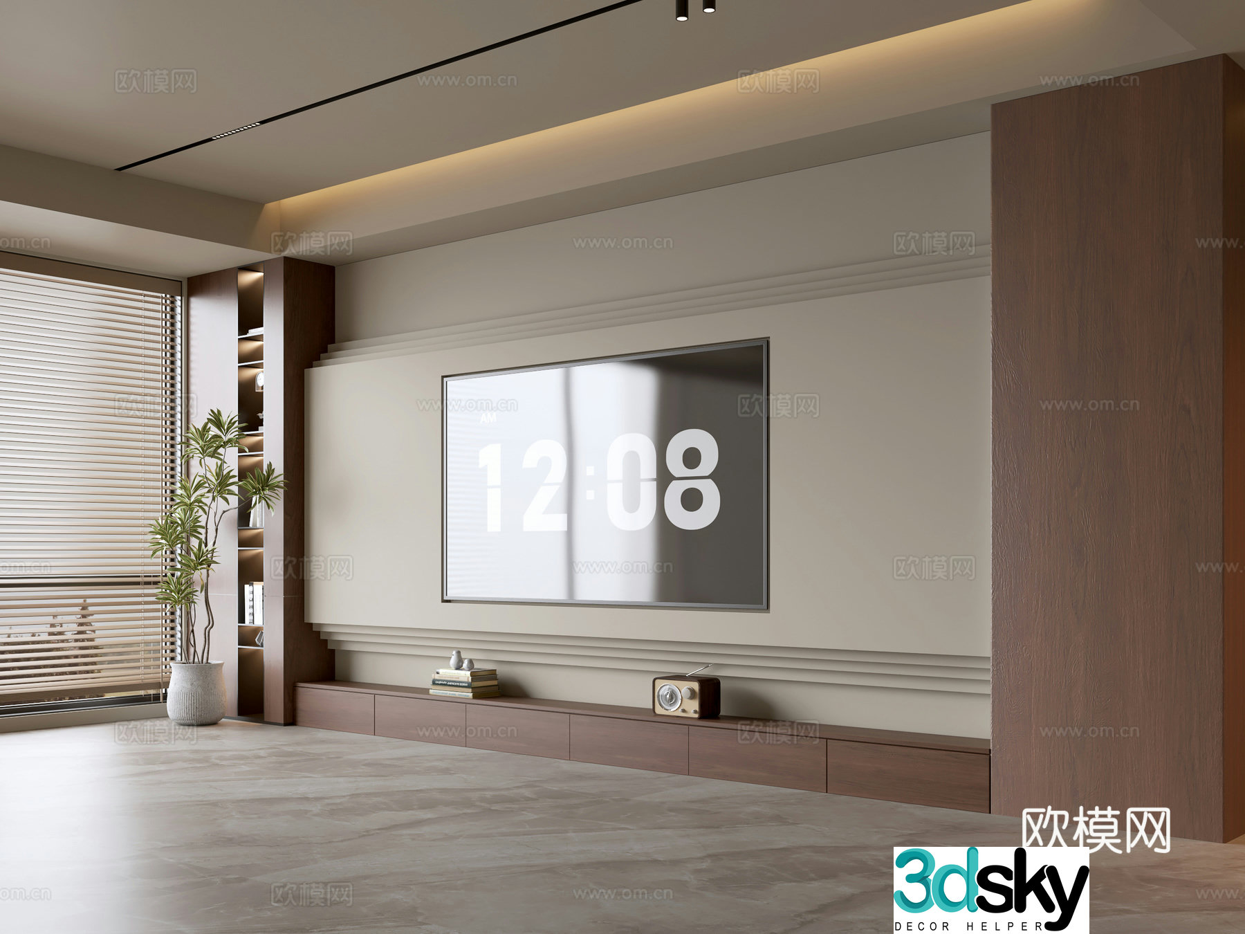 Wasabi Middle Style TV Cabinet TV Background Wall Overall Cabinet TV Background Wall Medal Style 3D Model
