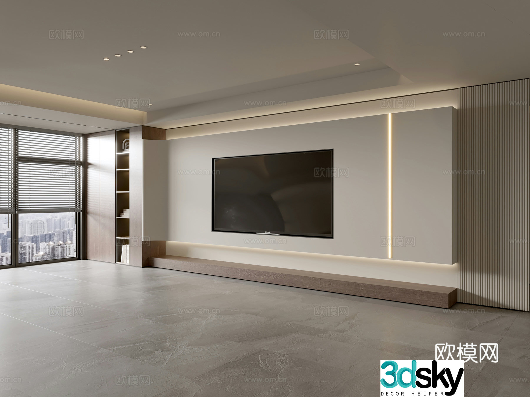 Modern creamy living room light luxury TV background wall creamy TV background wall full wall TV cabinet 3D model