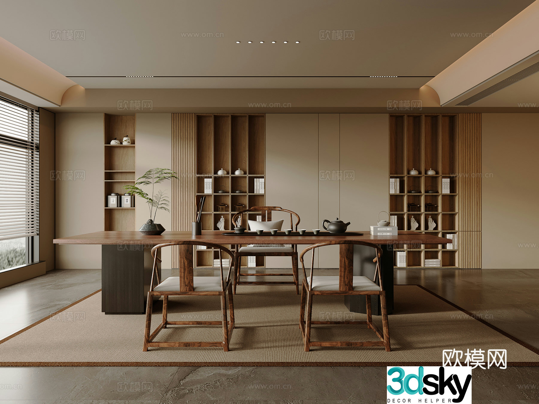 Solid wood tea table and chair combination large table and tea table tea set supplies decorative tea cabinet solid wood single chair 3D model