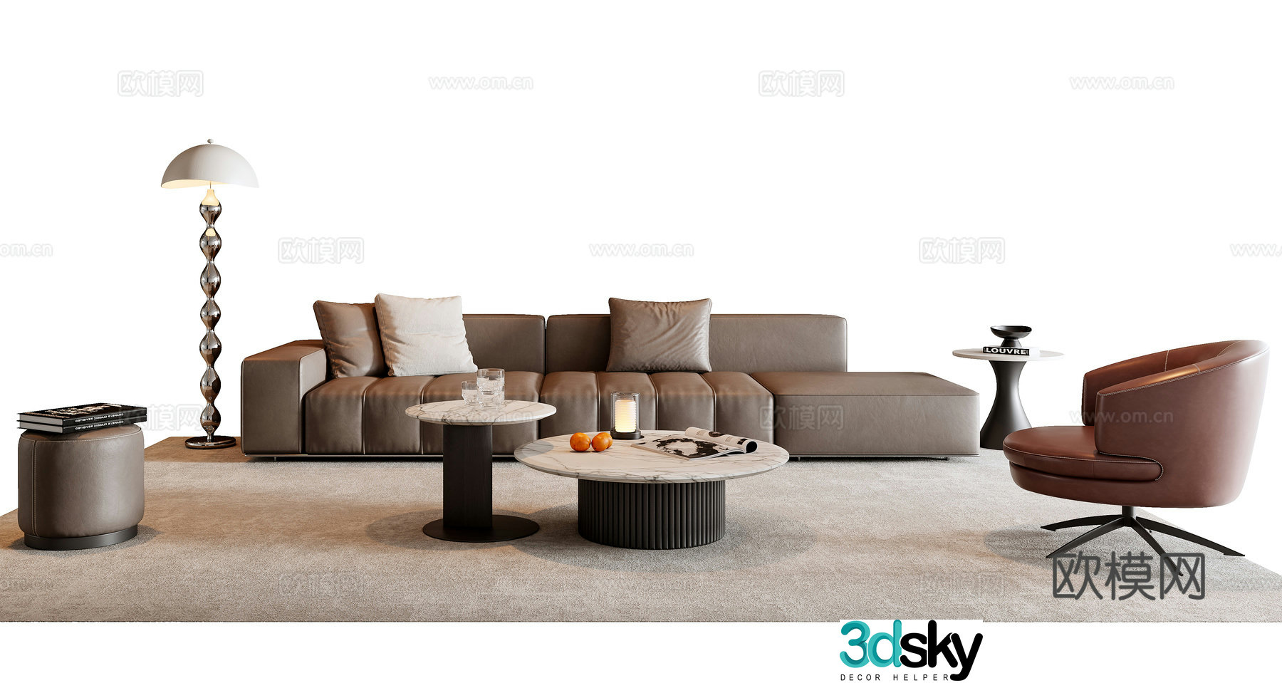 Italian sofa coffee table combination 3D model