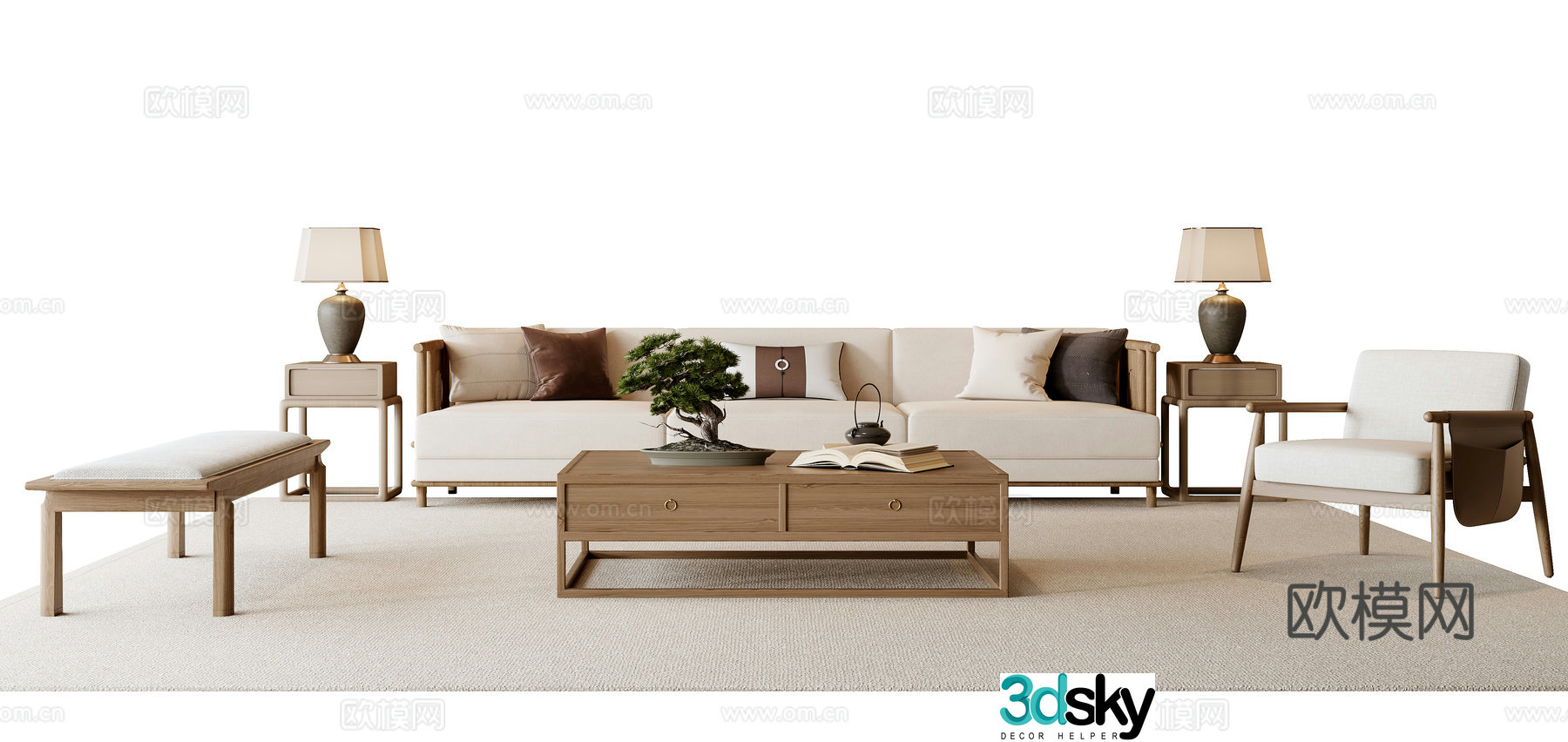 New Chinese sofa coffee table combination 3D model
