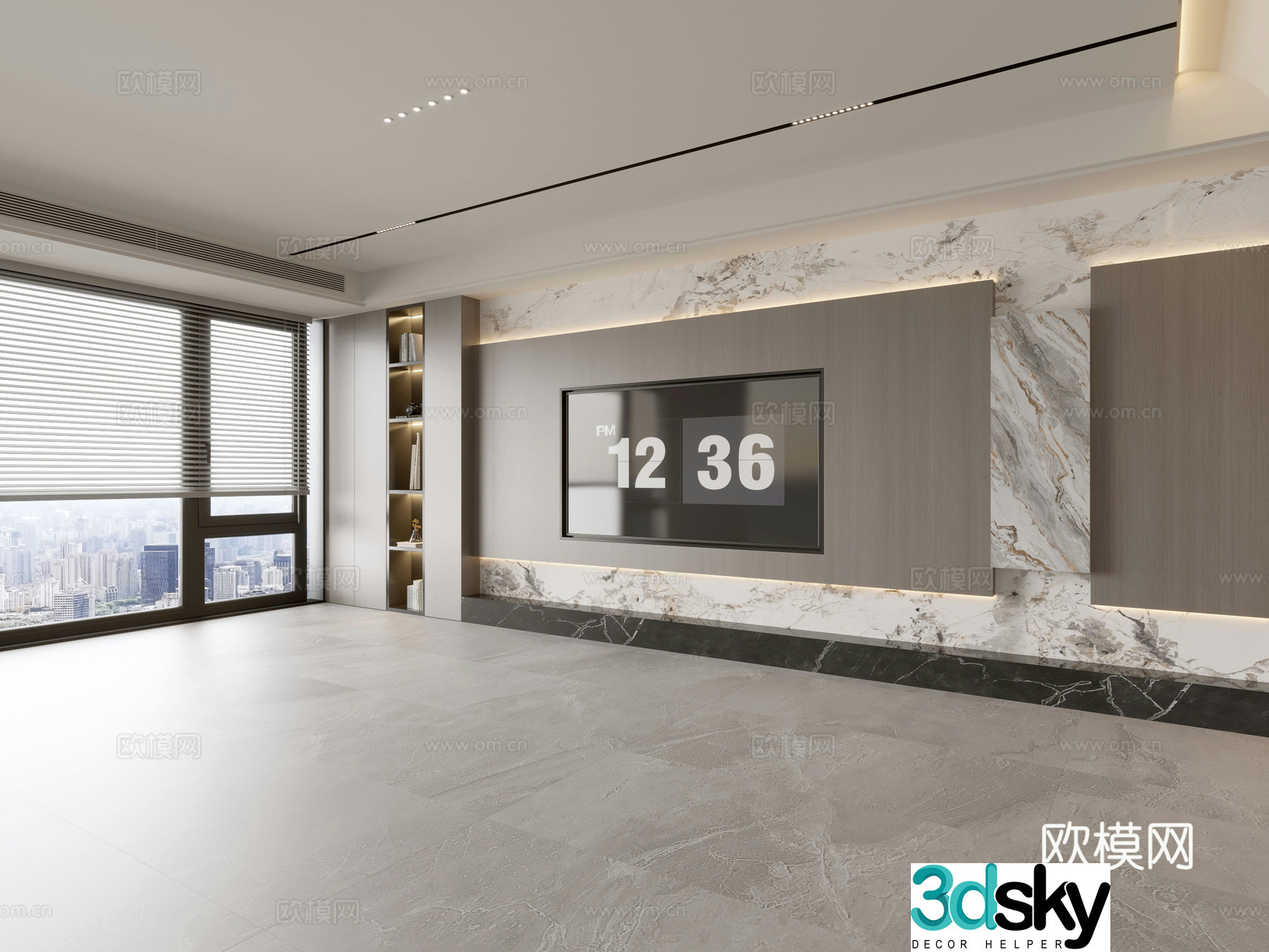 Modern Italian living room light luxury TV background wall full wall TV cabinet marble background wall 3d model