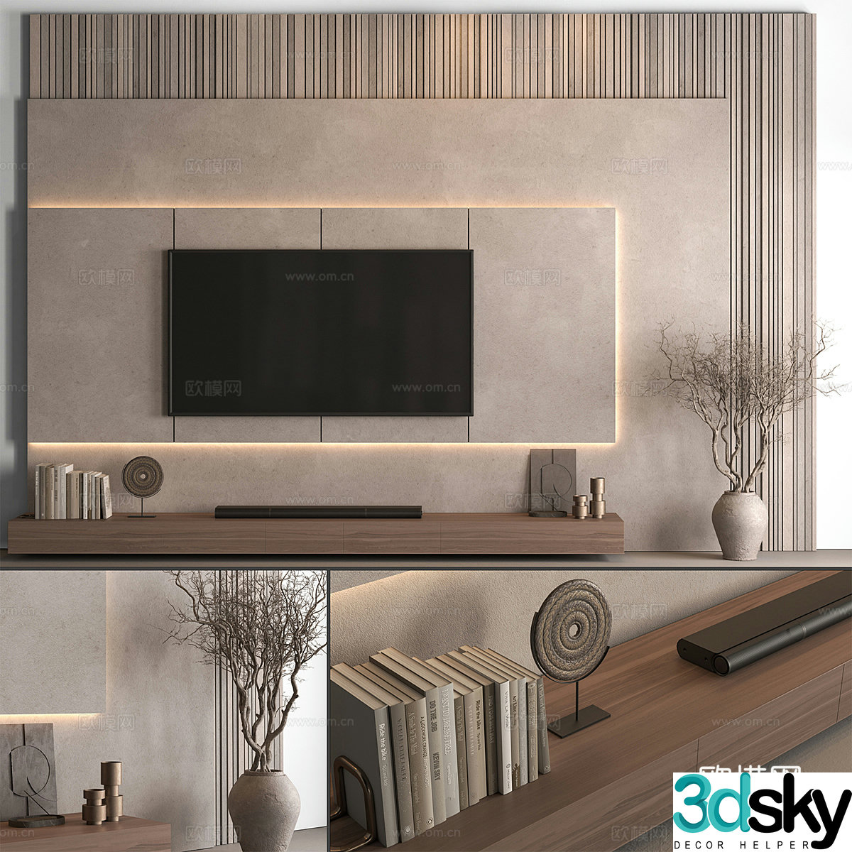 New Chinese style Wasabi TV background wall 3D model