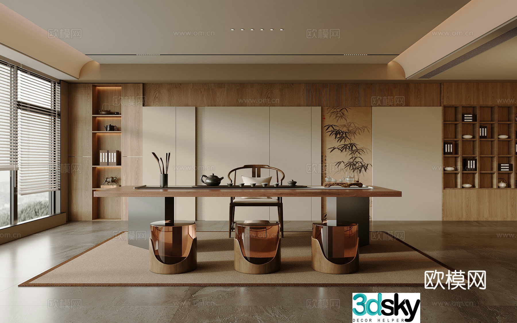 Solid wood tea table and chair combination large table and tea table tea set supplies decorative tea cabinet solid wood single chair 3D model