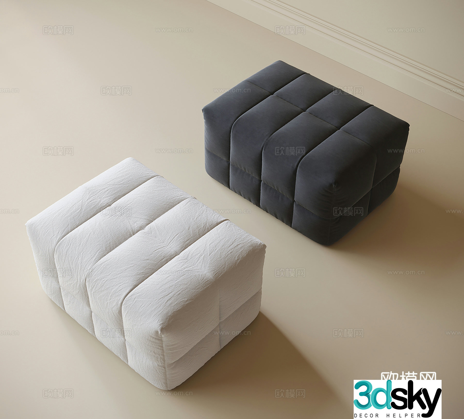 Modern fabric sofa stool 3d model