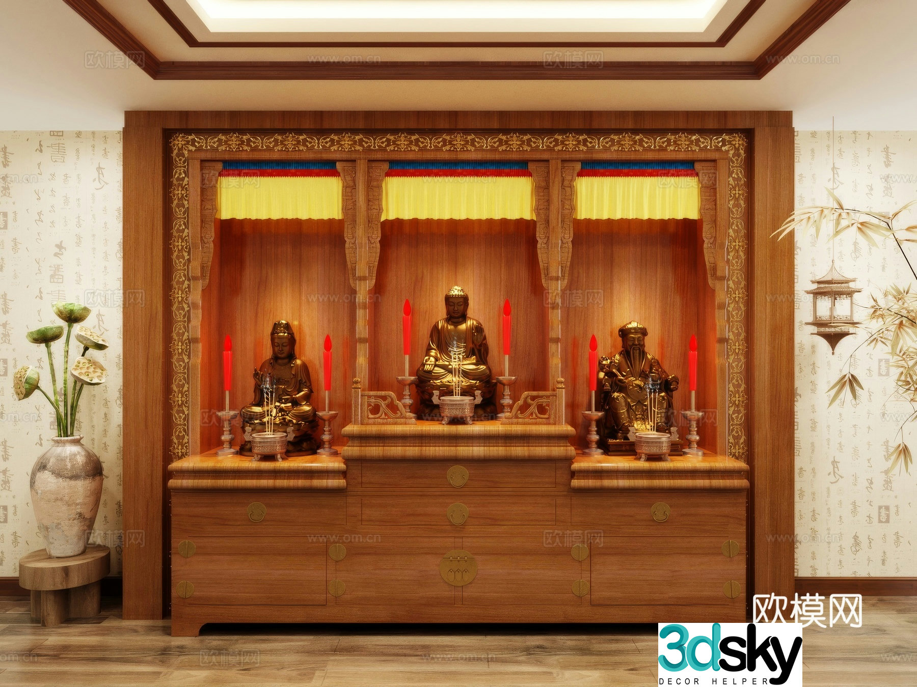 Buddha niche shrine hostel incense stove candle holder 3d model