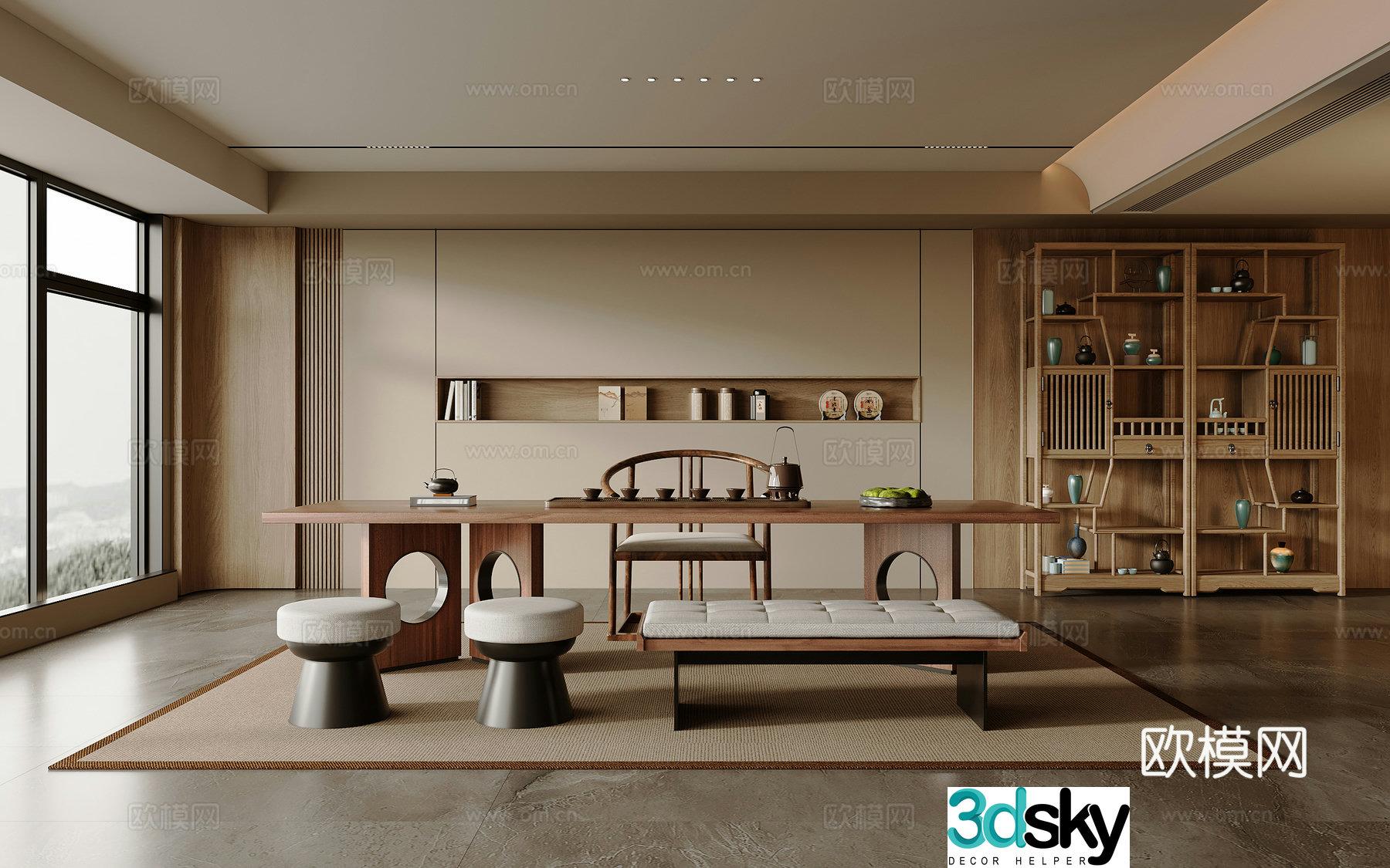 Solid wood tea table and chair combination large table and tea table tea set supplies decorative tea cabinet solid wood single chair 3D model
