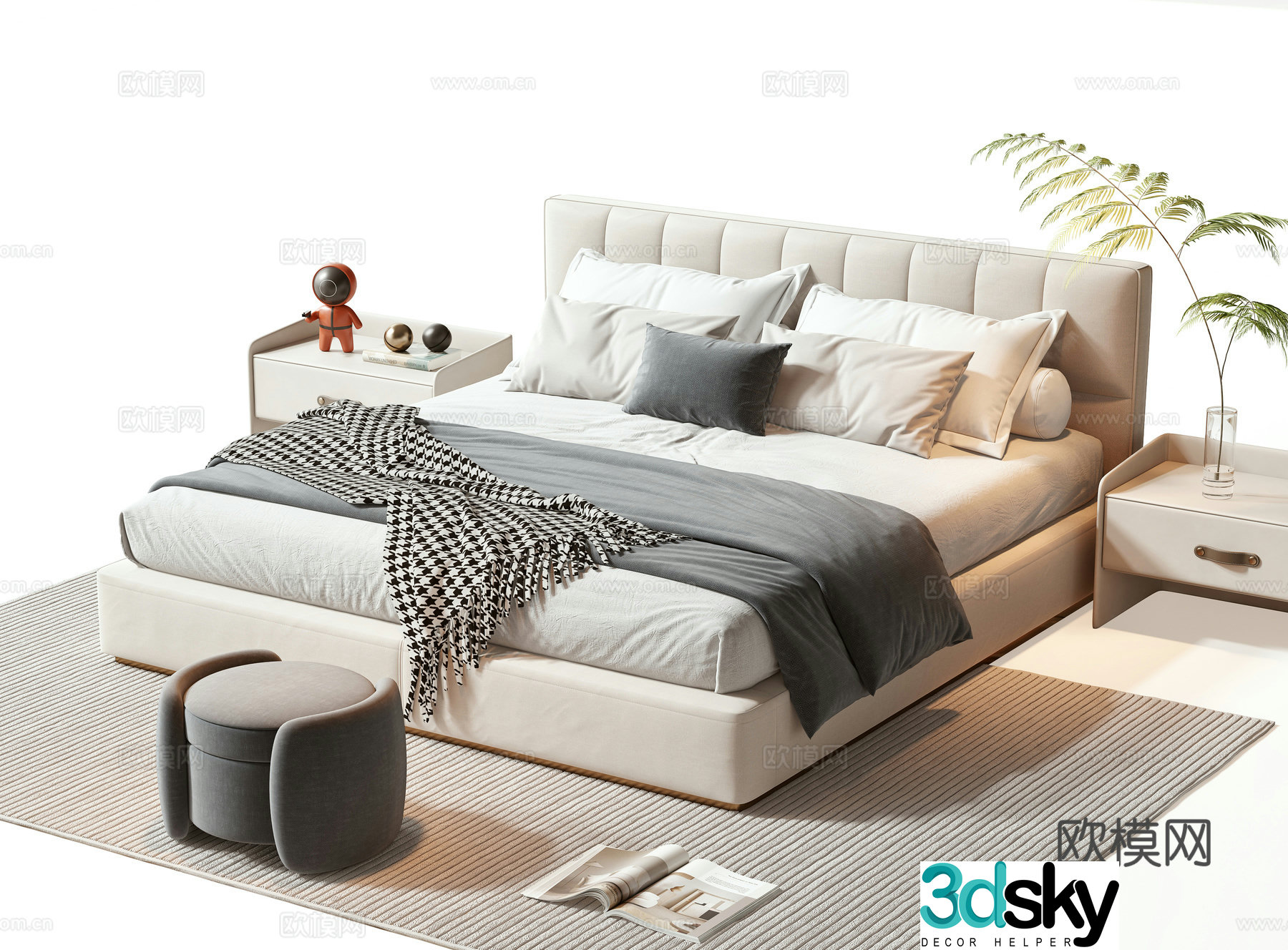 Modern Double Bed 3D Model