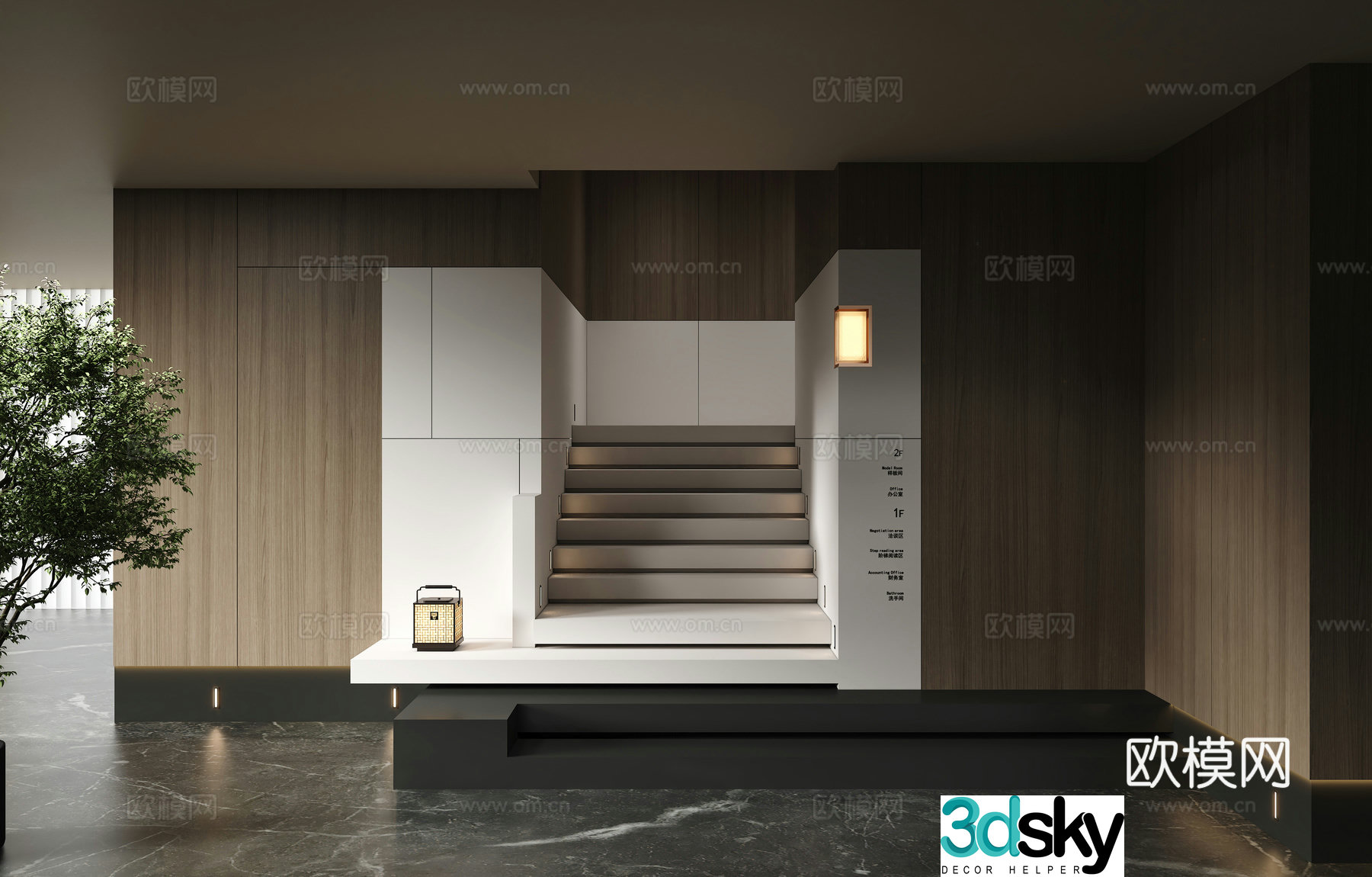 Modern stairwell stacked staircase 3D model