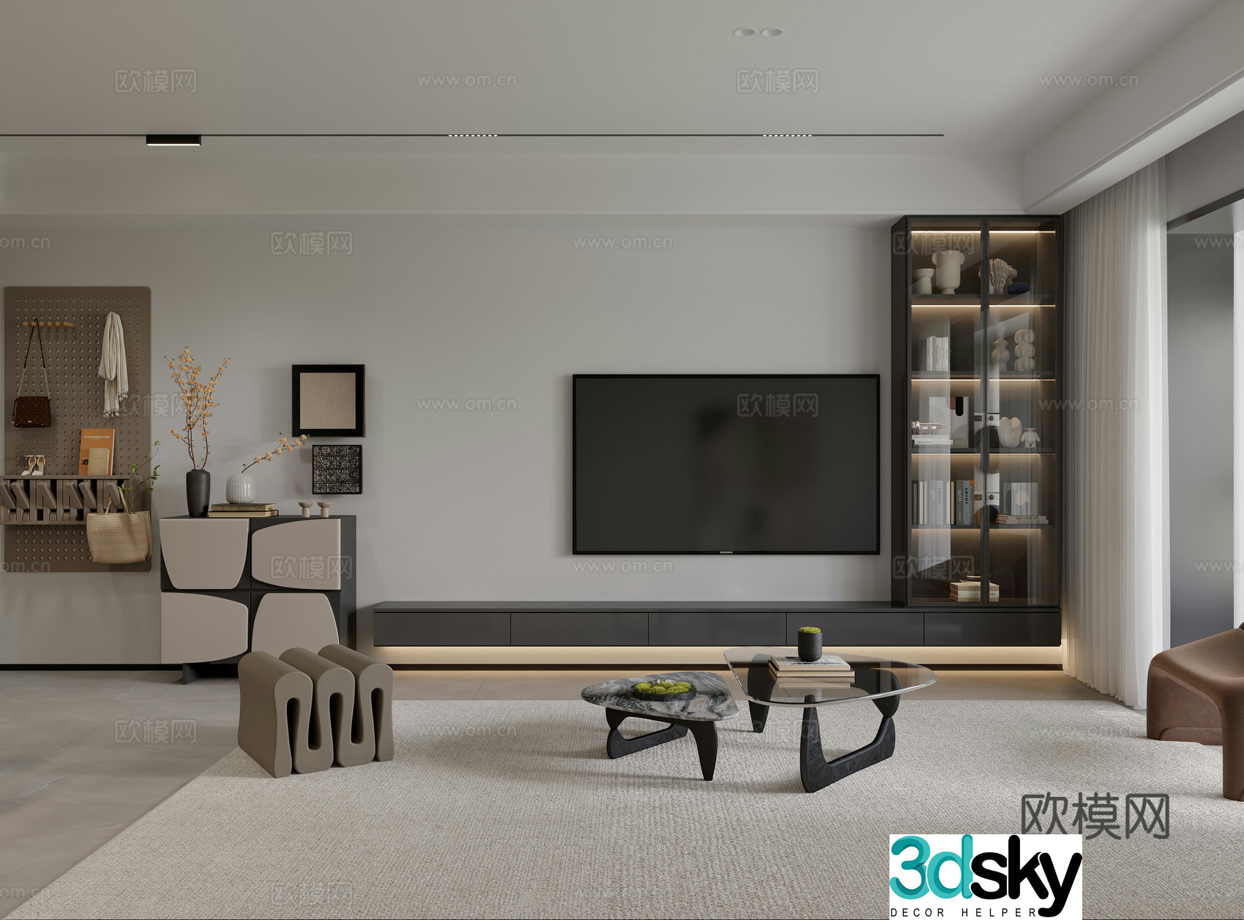 Modern living and dining room 3d model