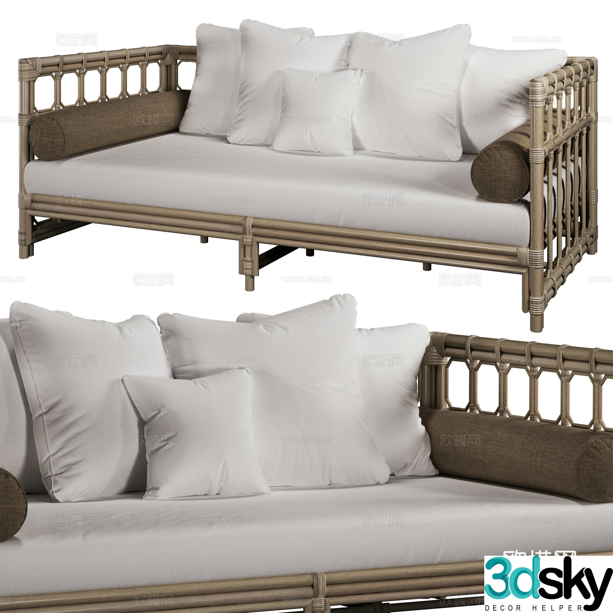 New Chinese style bamboo weaving casual sofa 3D model