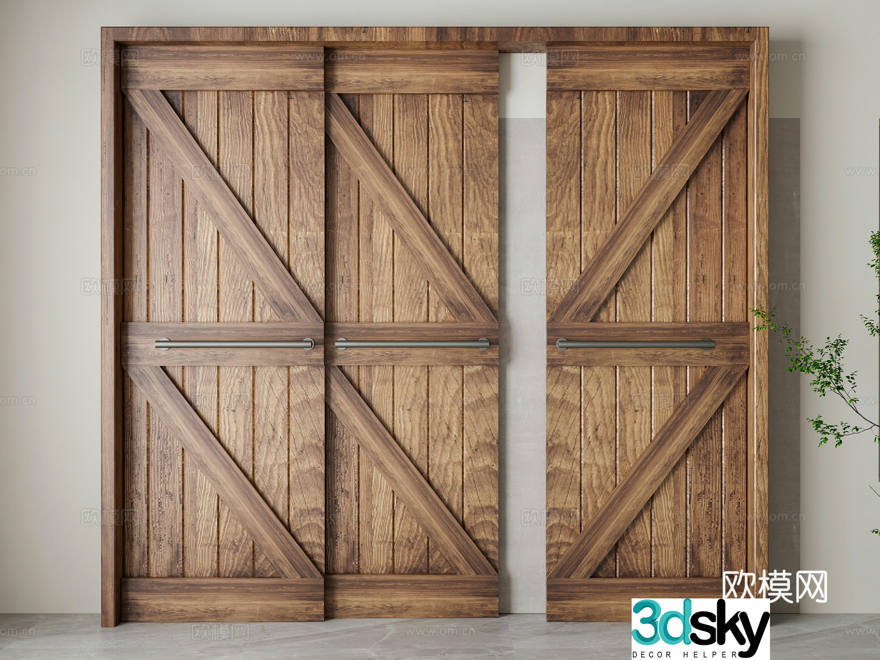 Nordic barn sliding door 3d model