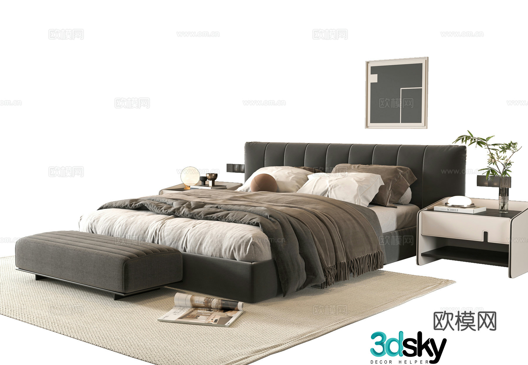 Modern double bed 3d model