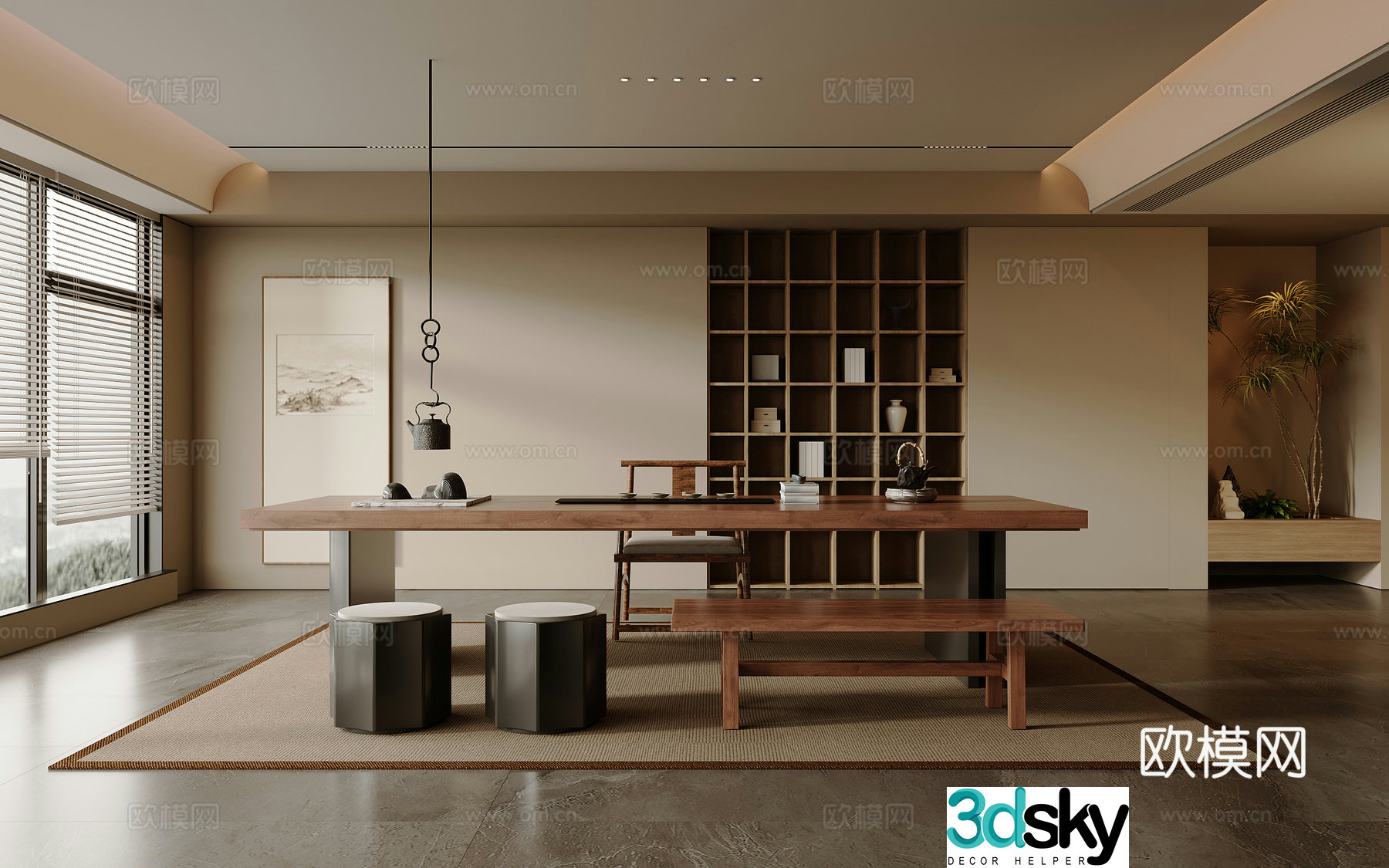 Solid wood tea table and chair combination large table and tea table tea set supplies decorative tea cabinet 3D model