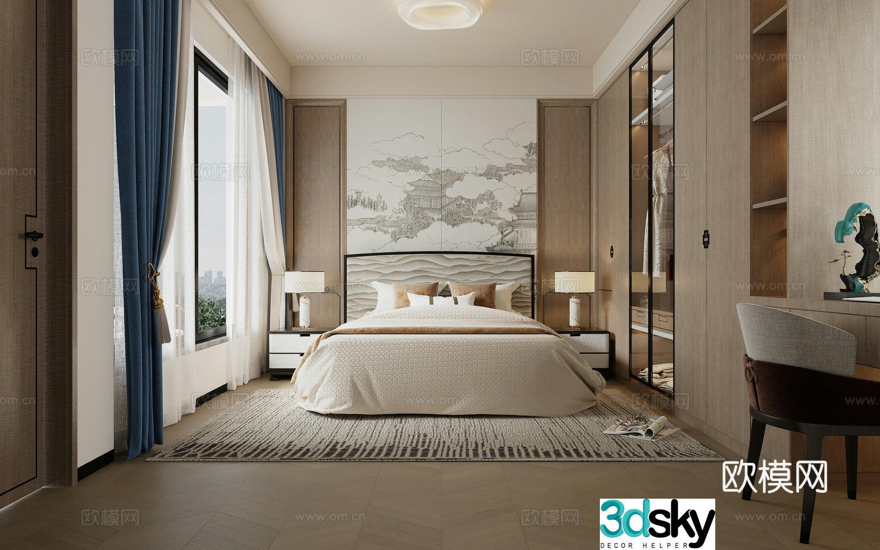 New Chinese bedroom 3D model