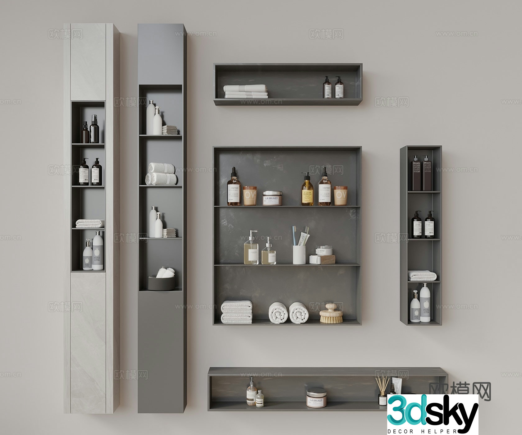 Modern alcove bathroom cabinet shelves 3d model