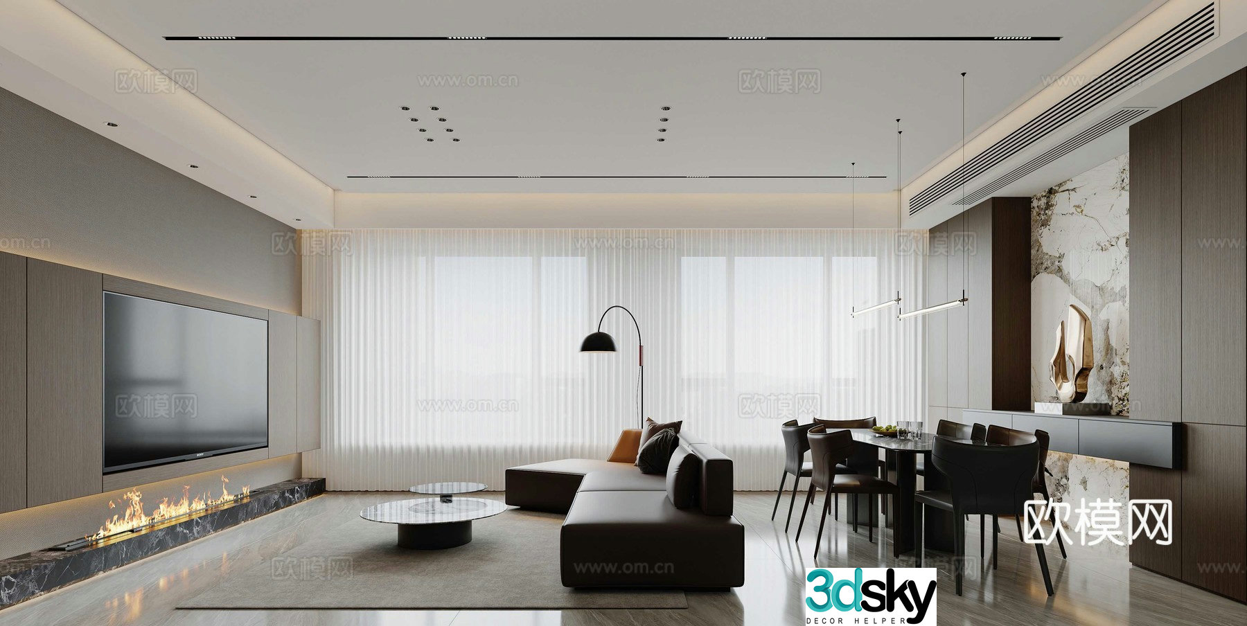 Italian modern living and dining room 3d model