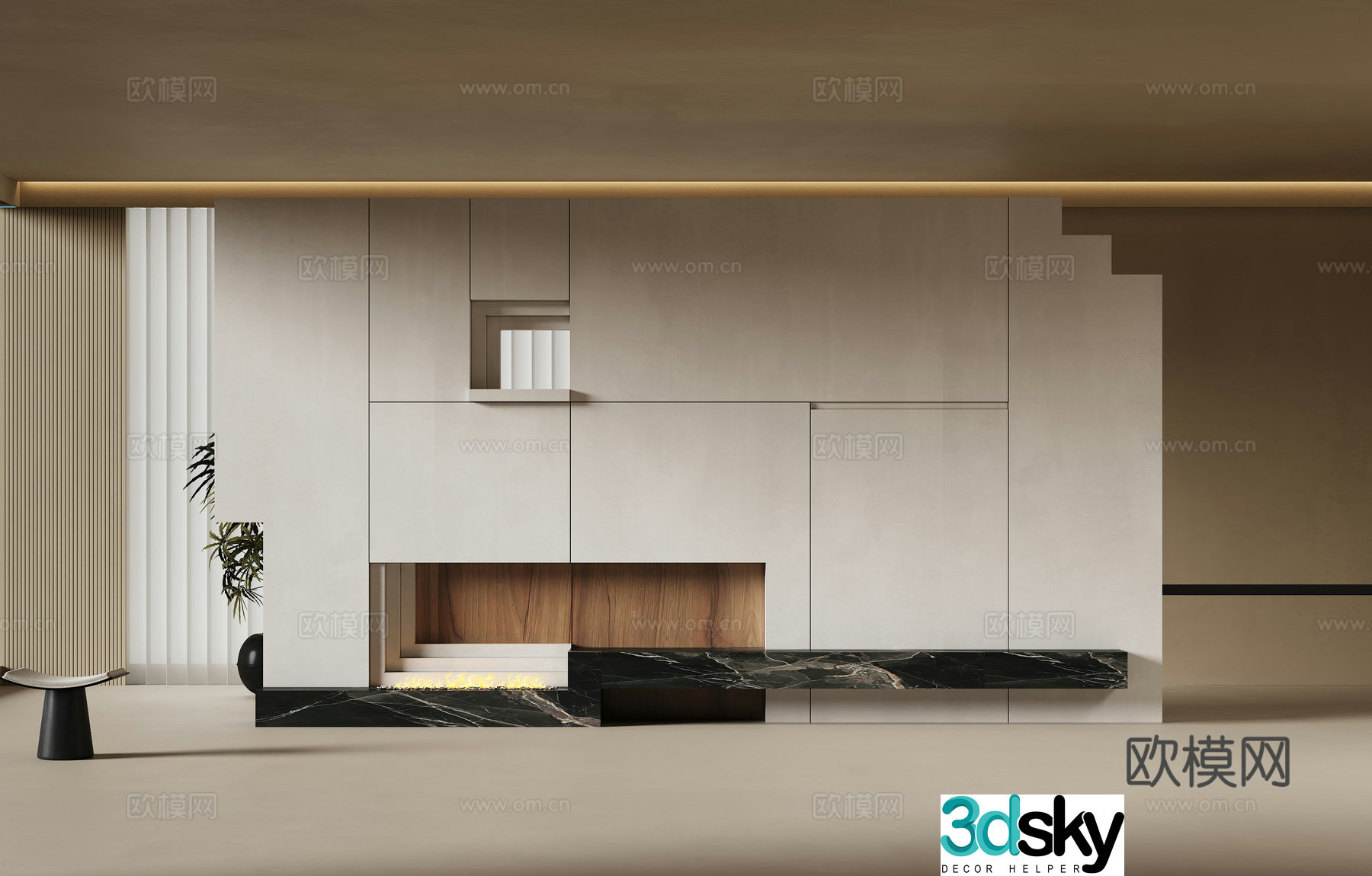 Modern stone background wall micro cement molding wall 3d model