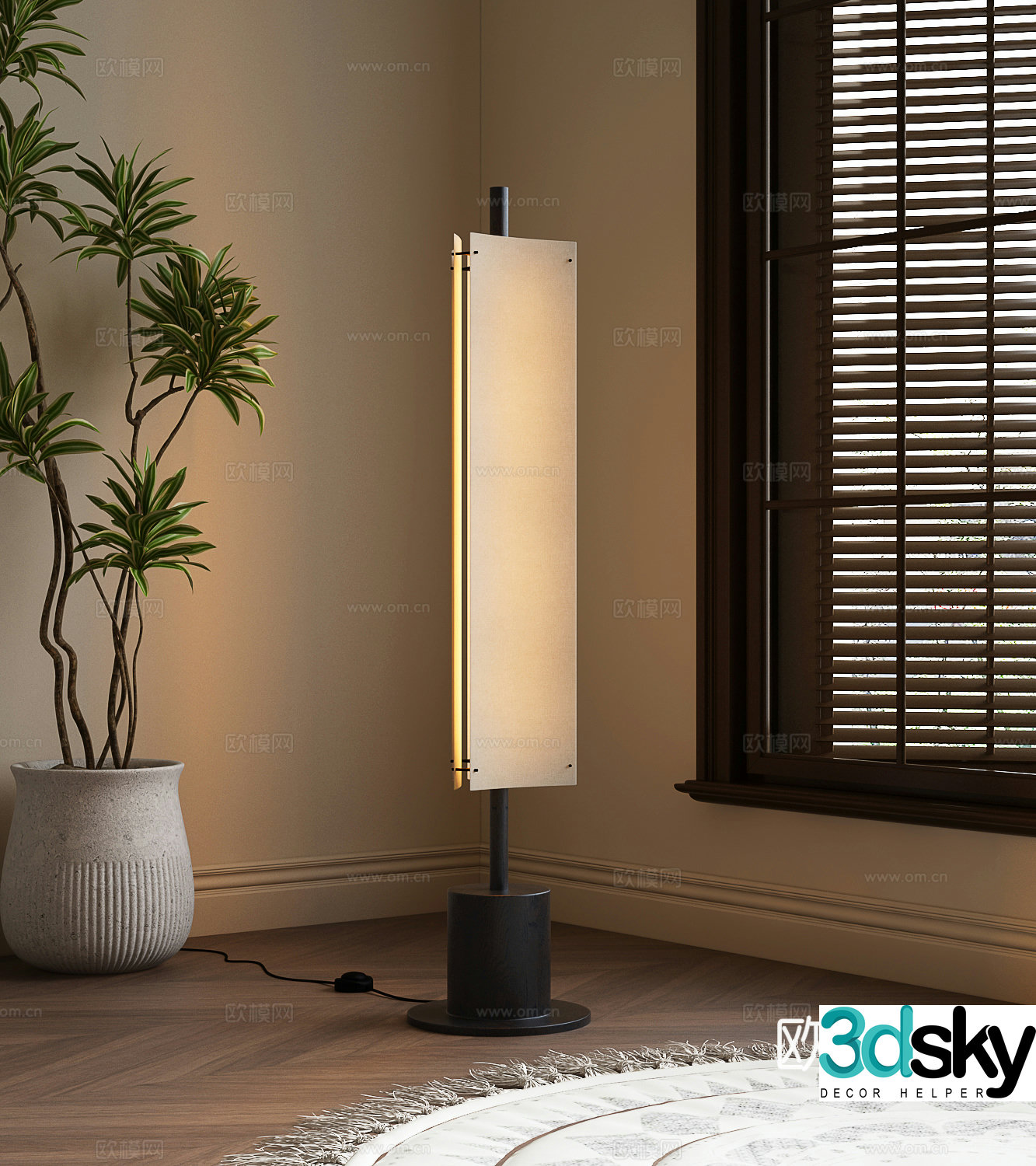 Modern floor lamp Modern medieval style floor lamp Plants Window blinds 3d model