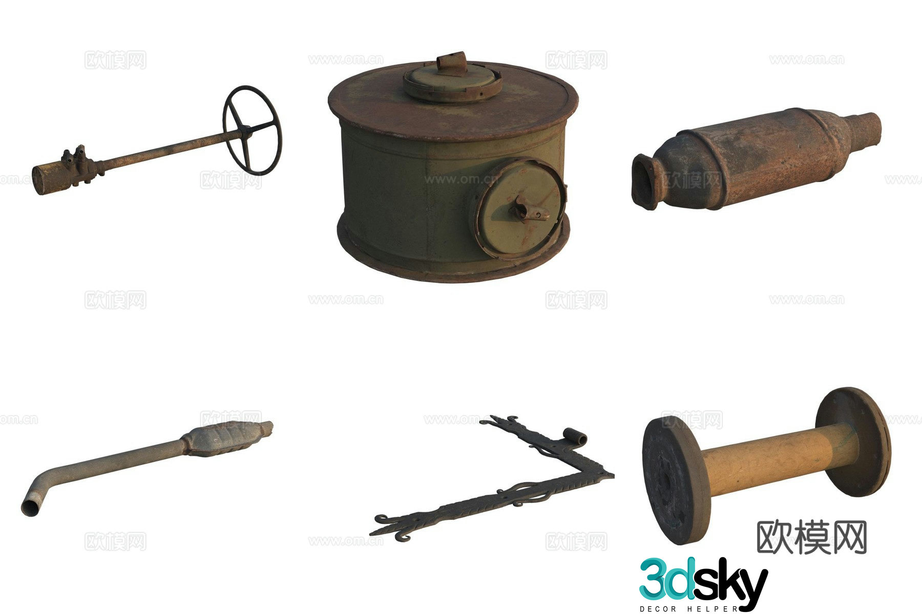 Tools and accessories Auto repair parts gears and gas tank steering wheel 3D model