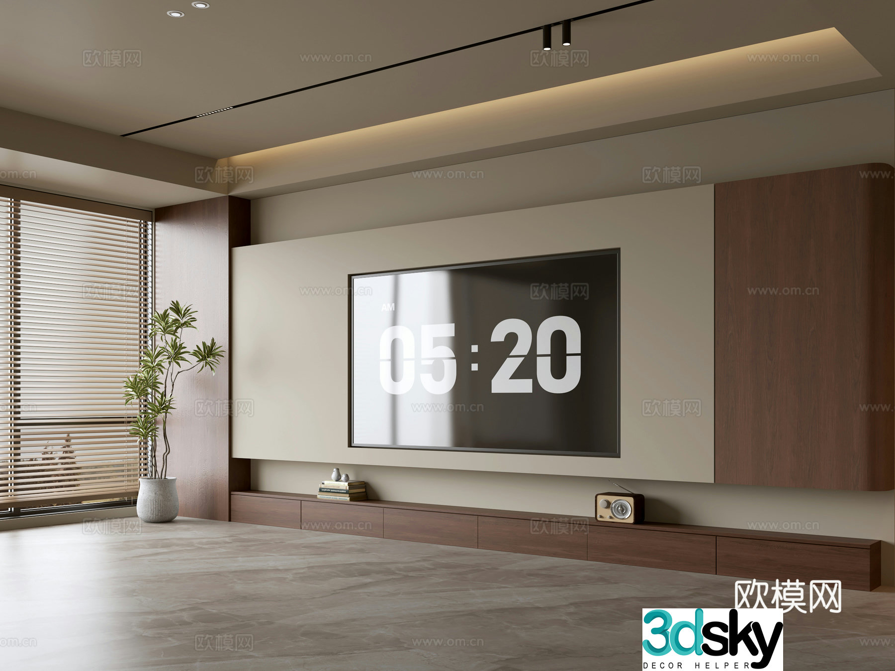 Wasabi Middle Style TV Cabinet TV Background Wall Overall Cabinet TV Background Wall Medal Style 3D Model