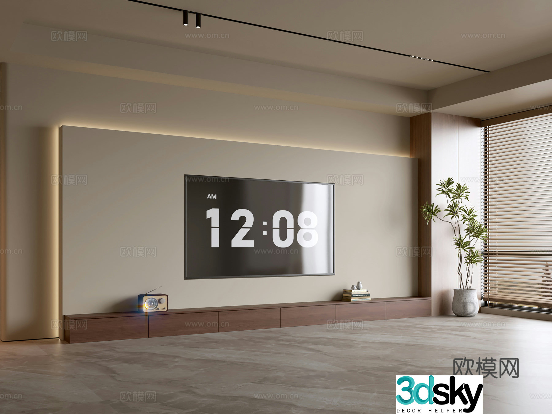 Wasabi Middle Style TV Cabinet TV Background Wall Overall Cabinet TV Background Wall Medal Style 3D Model