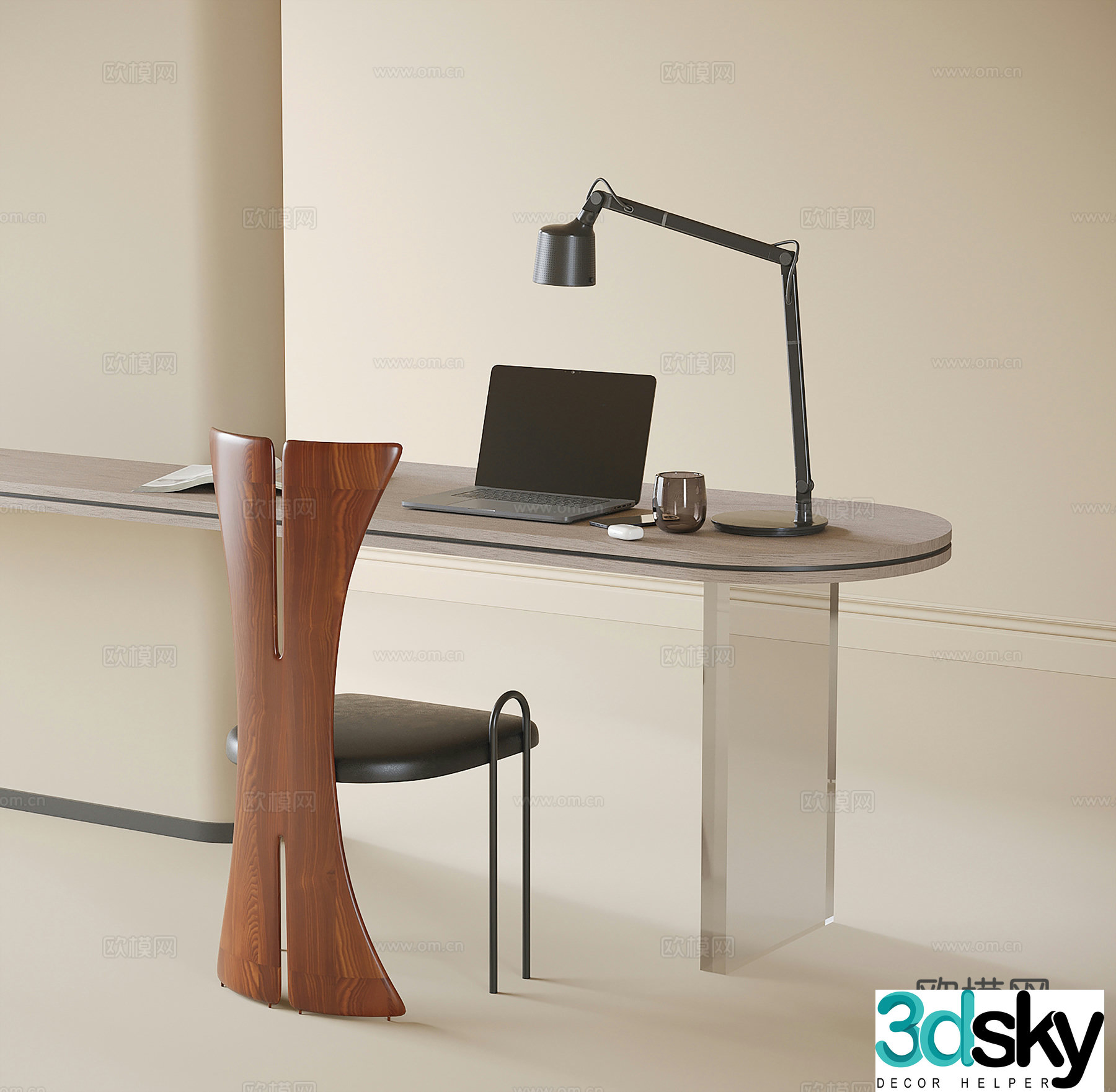 Modern desk and chair Book chair Dining chair 3d model