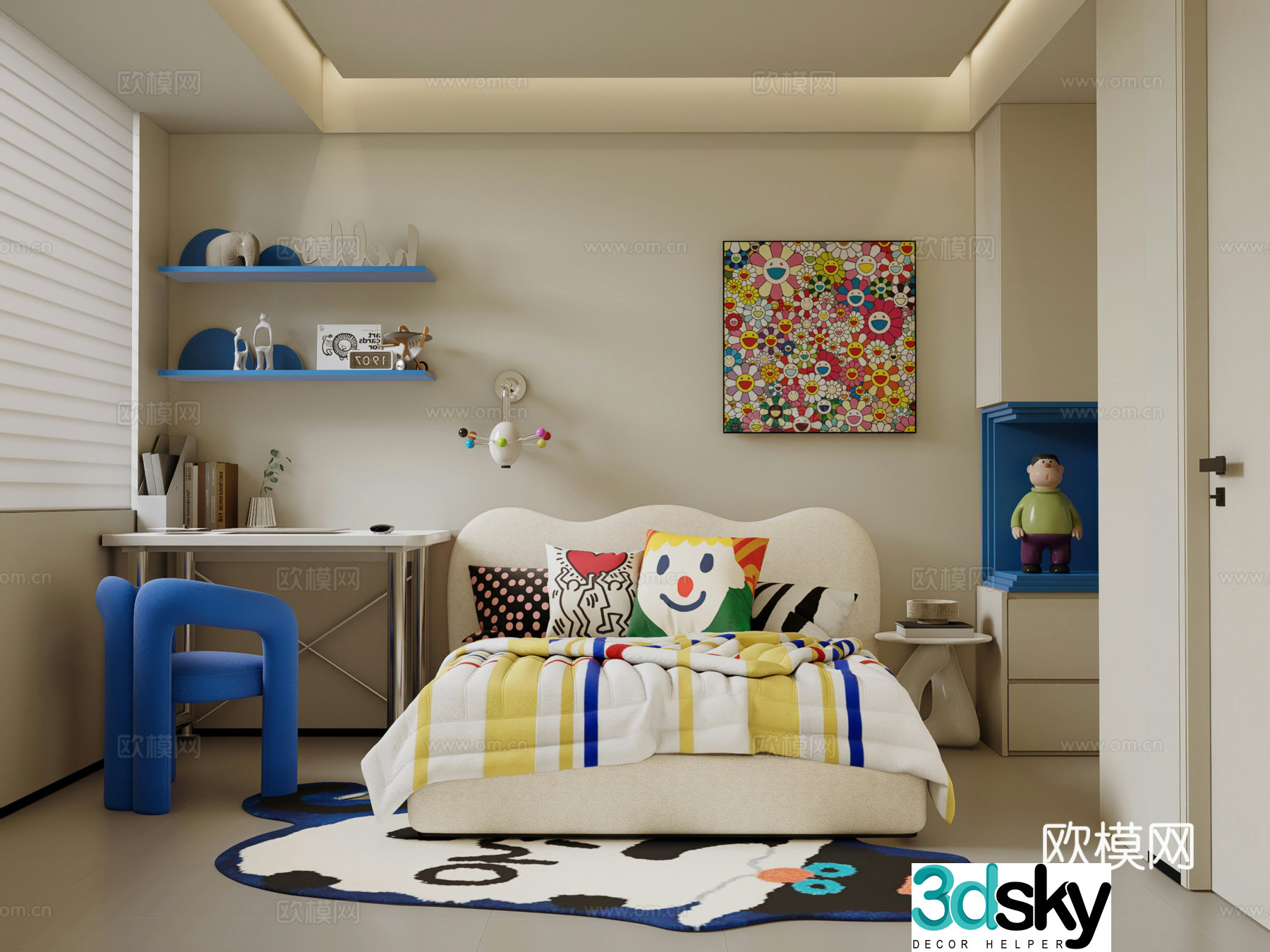 Modern Cream Home Bedroom Children’s Room 3D Model