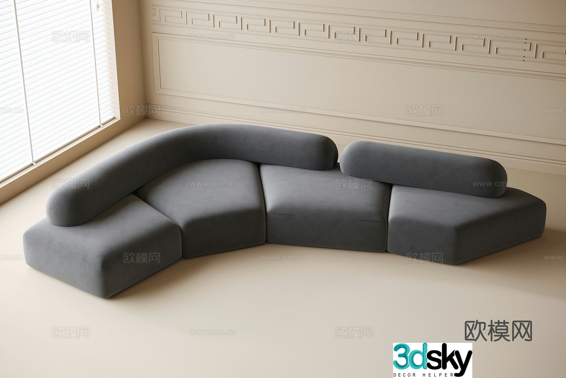 Modern multi-person sofa fabric sofa 3d model