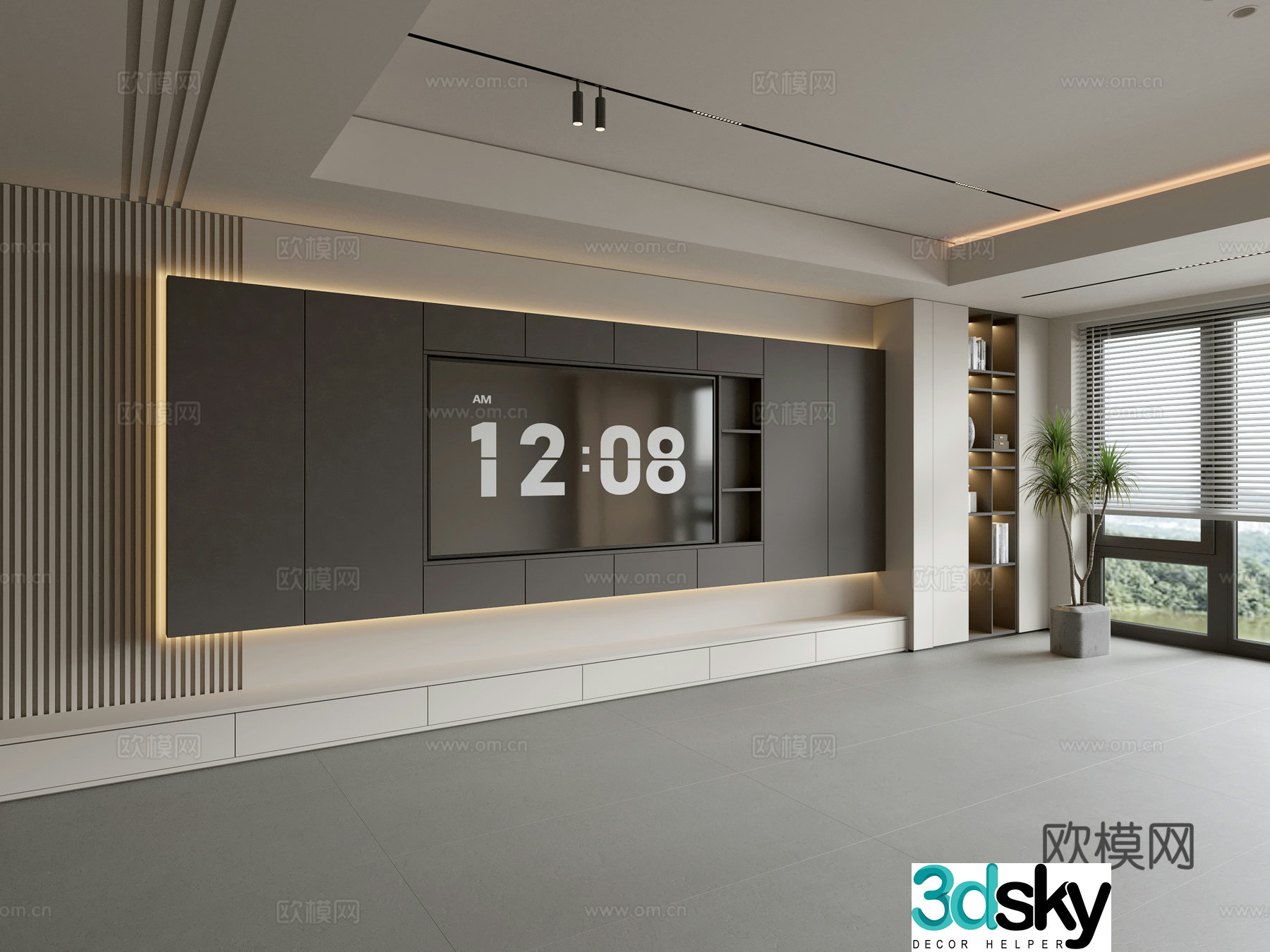 Modern Italian living room light luxury TV background wall full wall TV cabinet 3D model