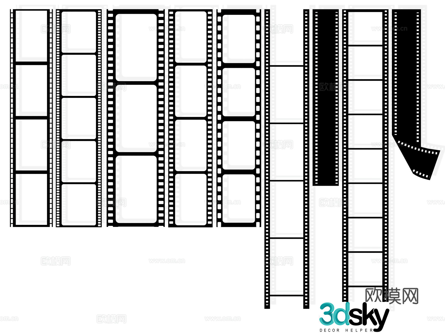 Modern film negative film dynamic technological elements silhouette paper cutting wall decoration film photography 3d model