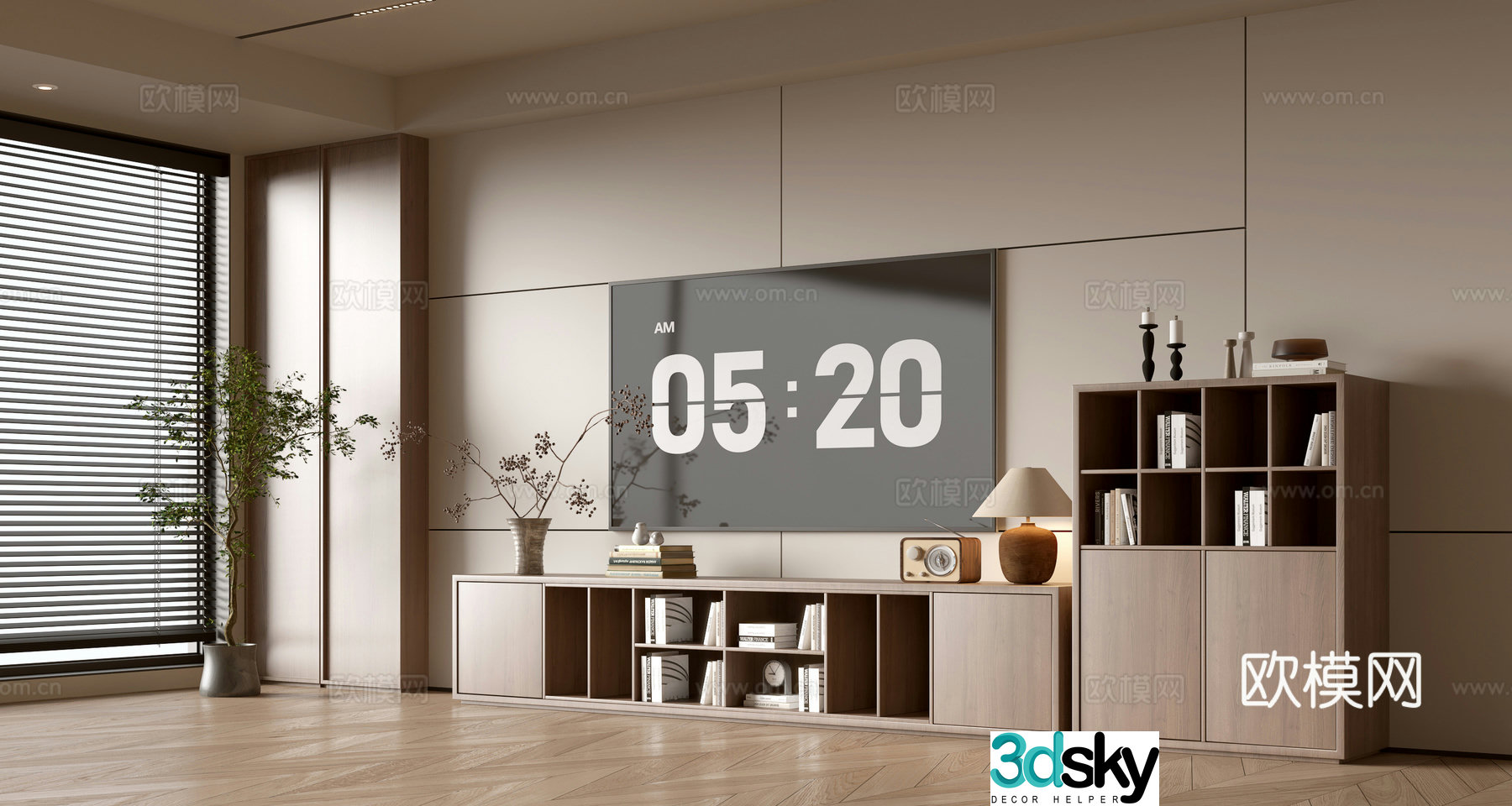 Wasabi Middle Style TV Cabinet TV Background Wall Overall Cabinet TV Background Wall Medal Style 3D Model