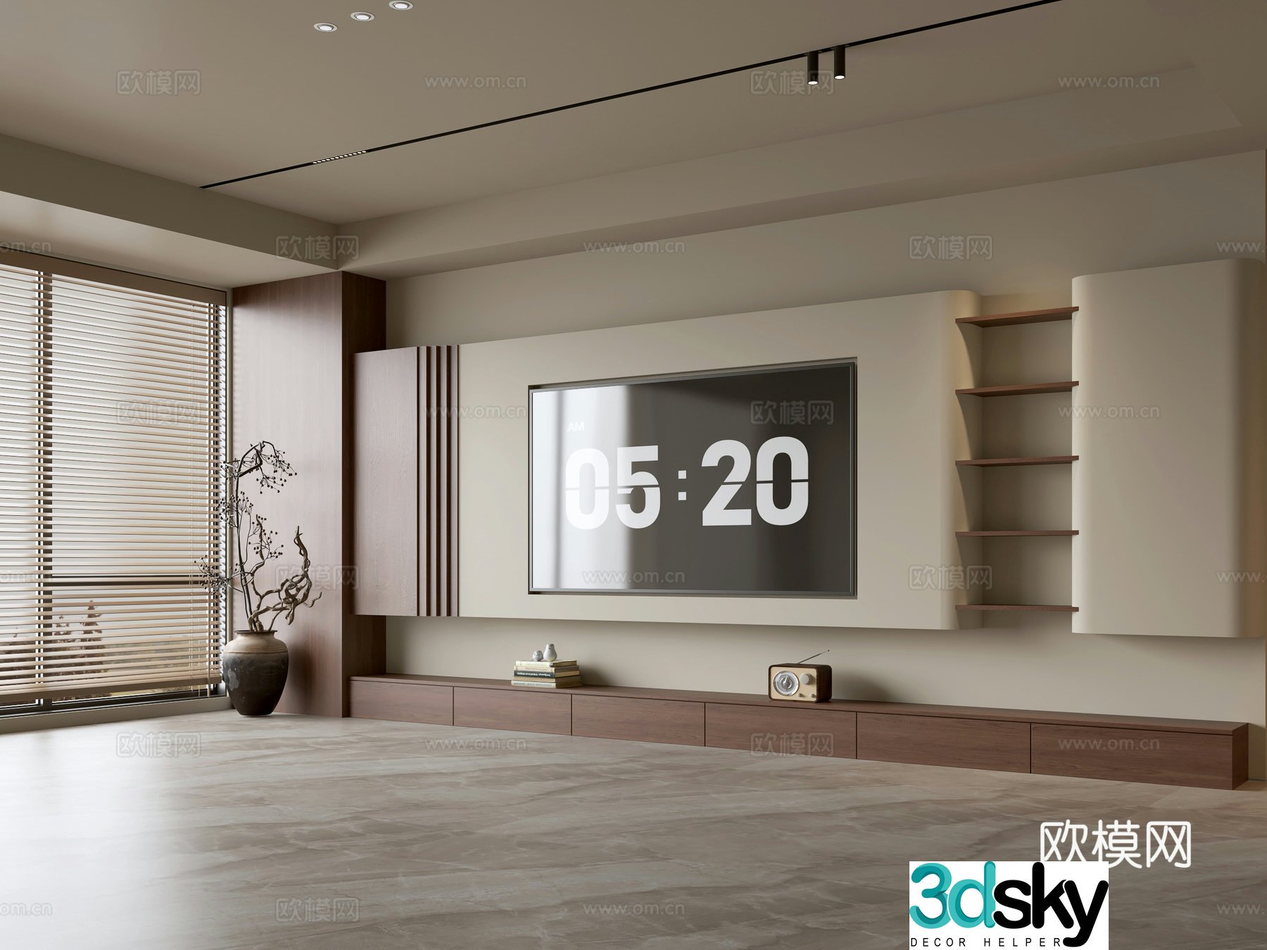 Wasabi Middle Style TV Cabinet TV Background Wall Overall Cabinet TV Background Wall Medal Style 3D Model