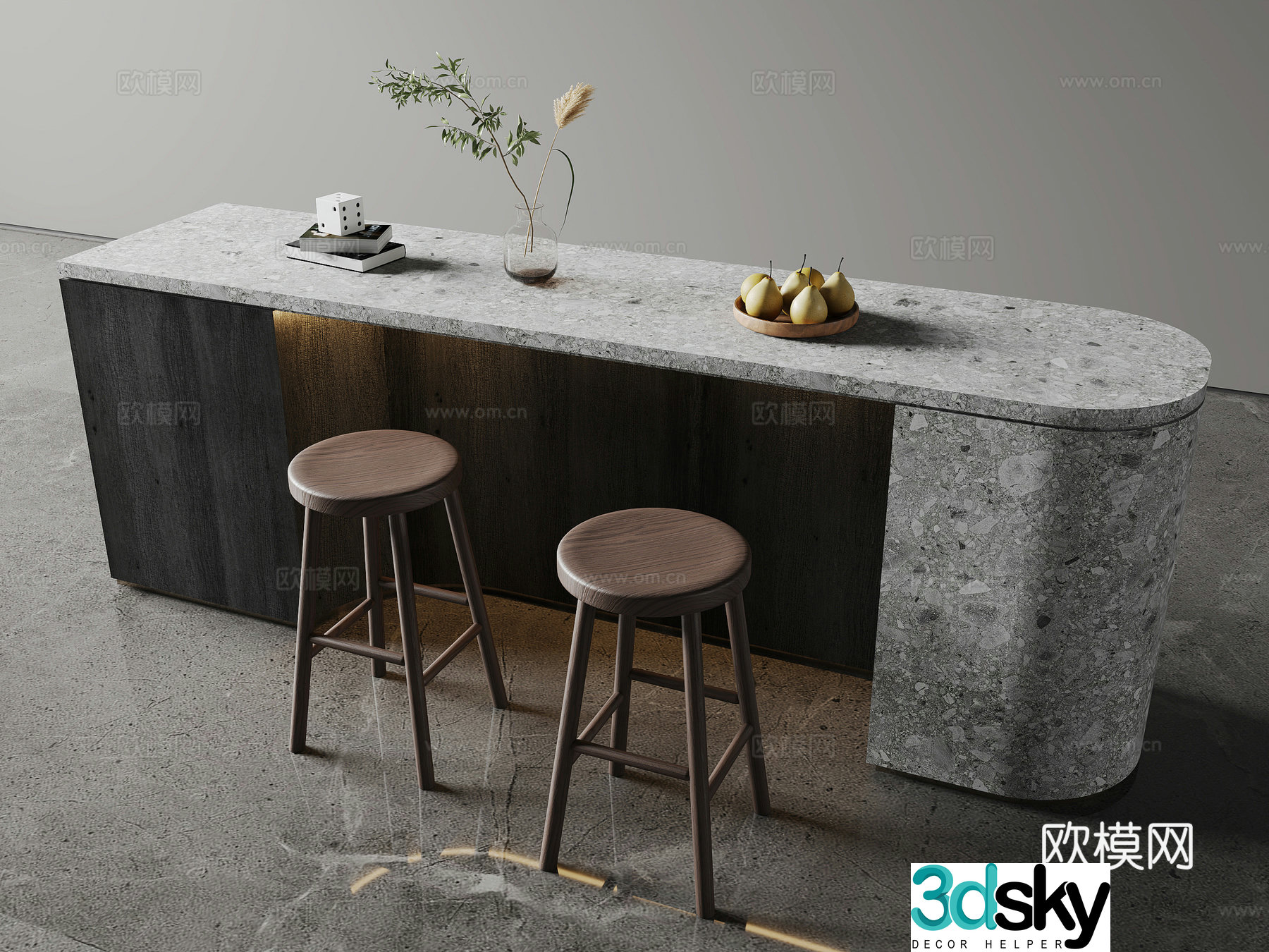 Modern water bar bar stool jewelry ornaments fruit plate plant 3d model