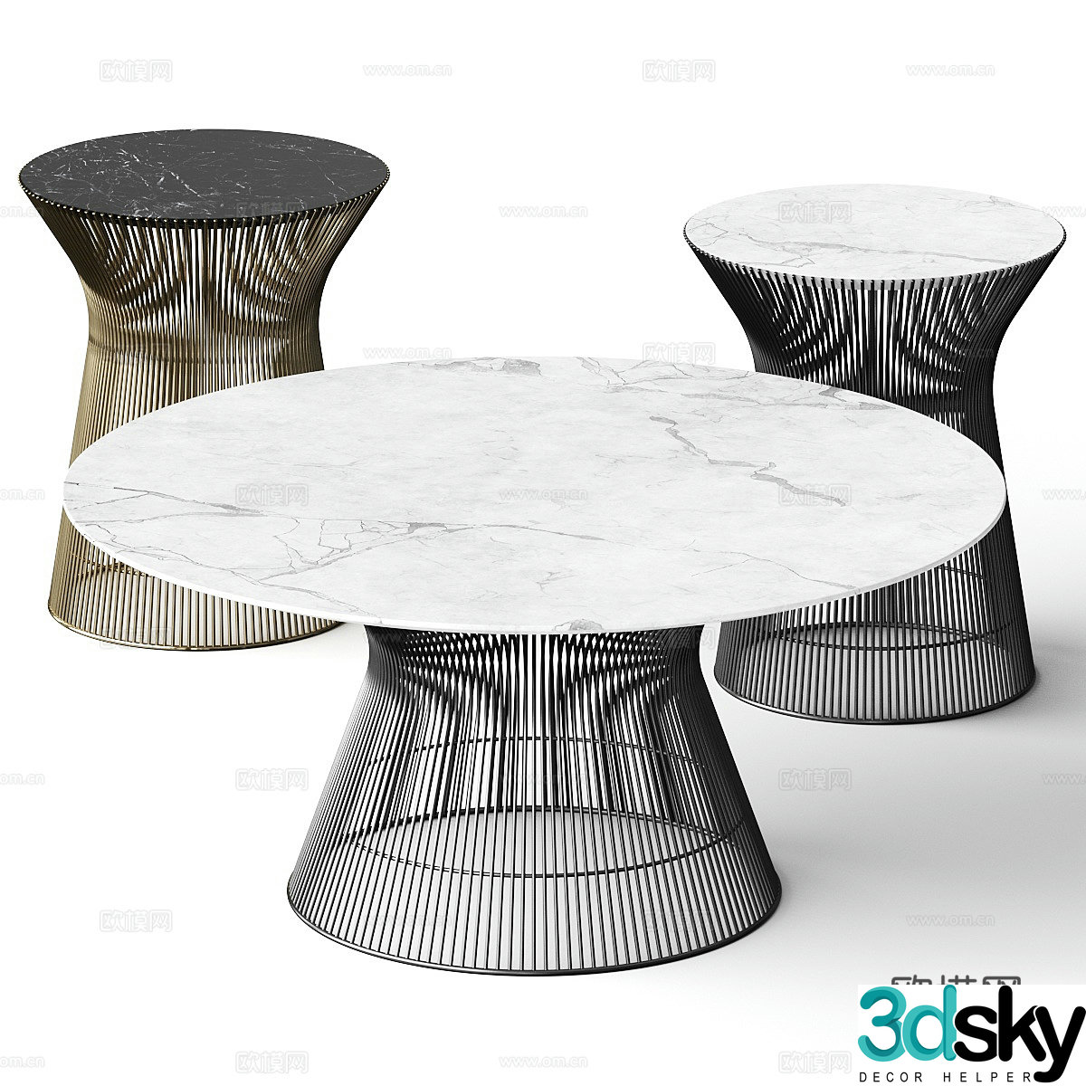 Modern light luxury round coffee table combination 3D model
