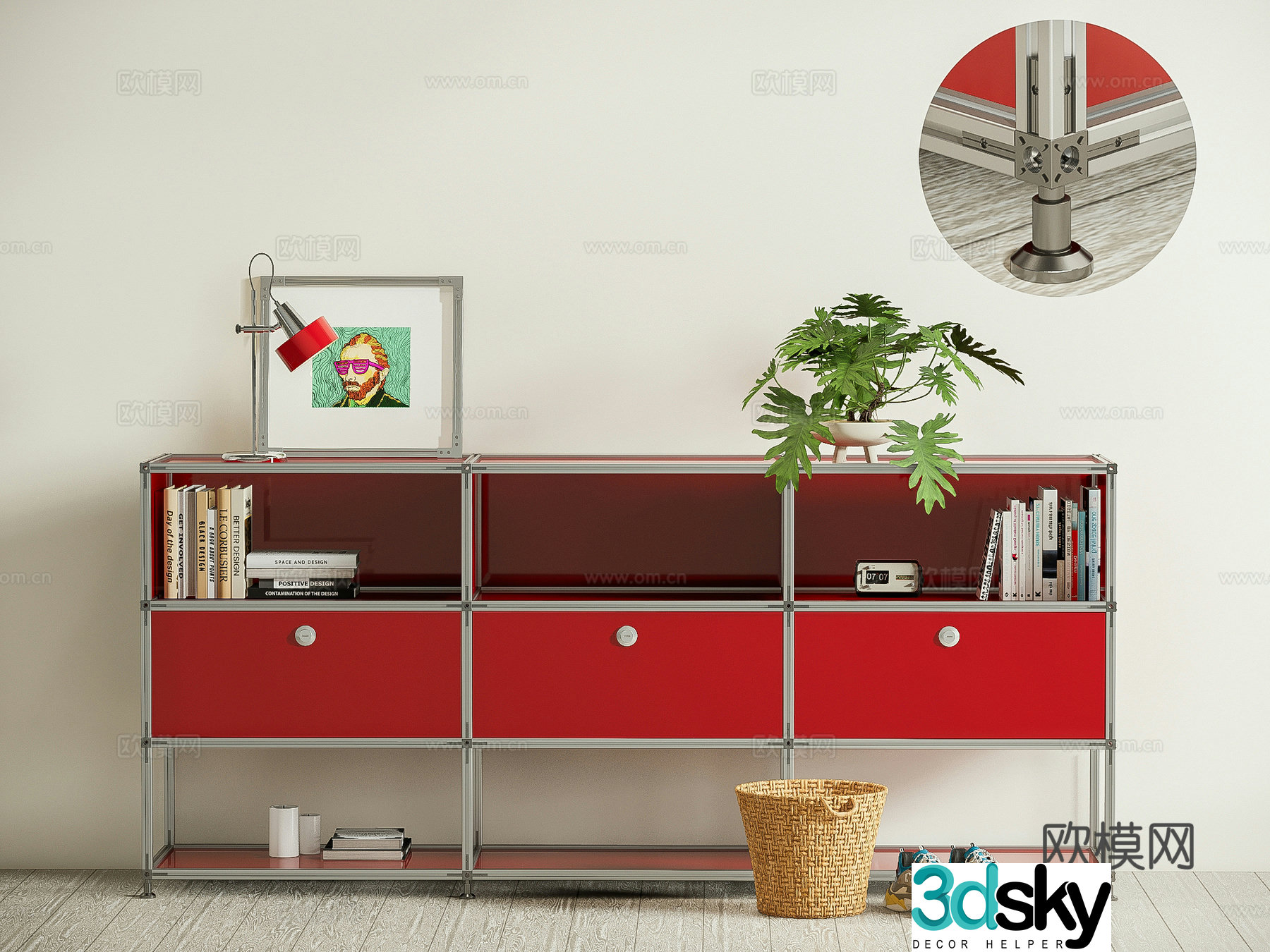 Modern aluminum profile storage cabinet Bauhaus file cabinet decorative side cabinet 3d model