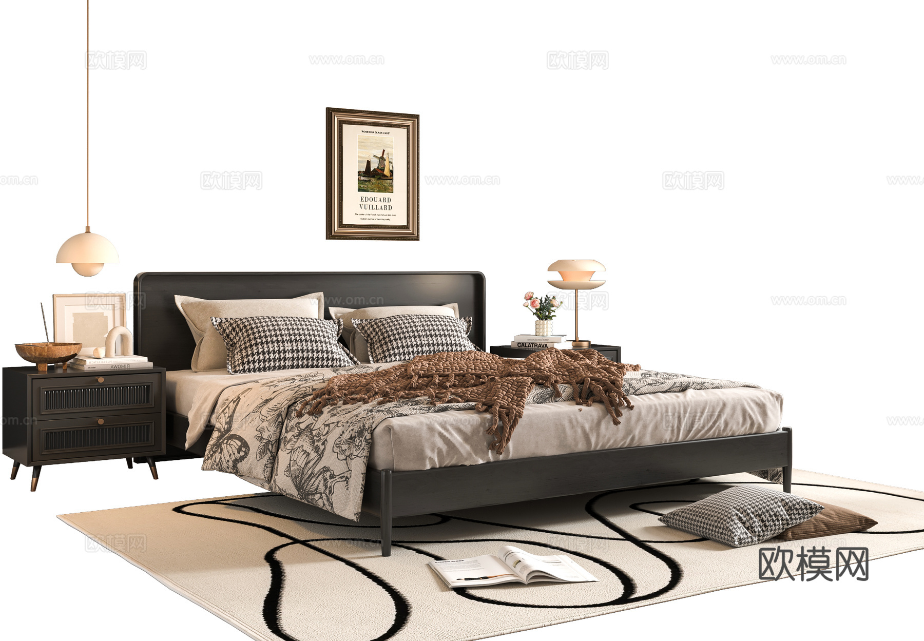 French double bed 3d model