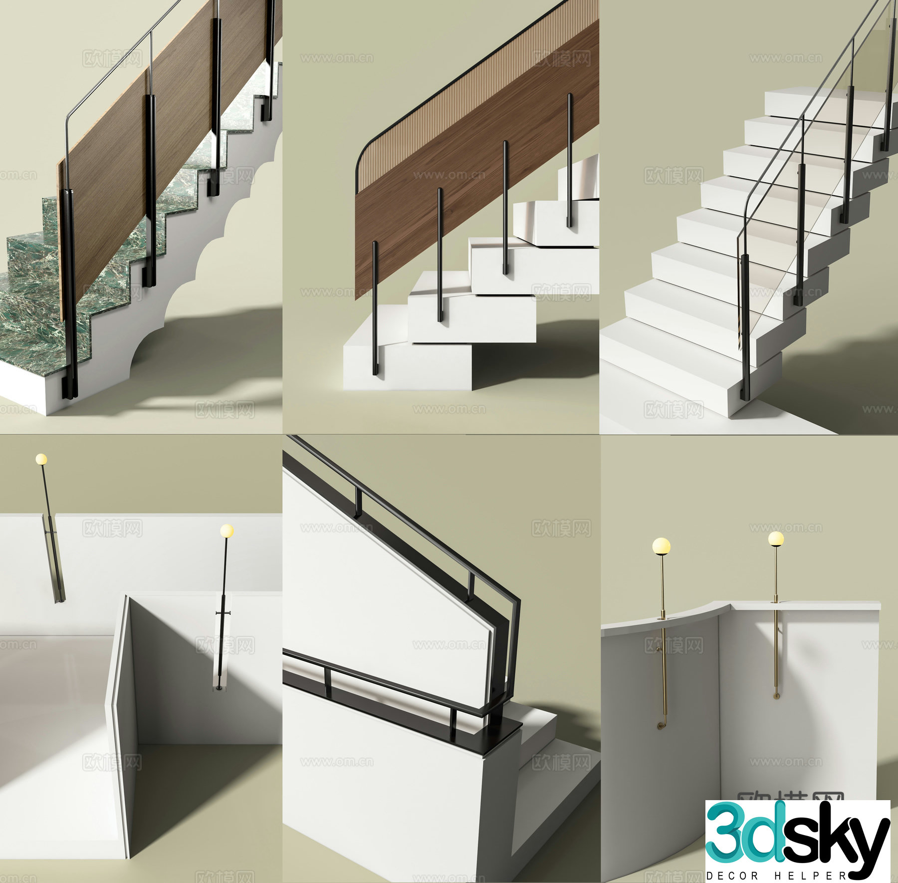 Modern stair railing 3d model