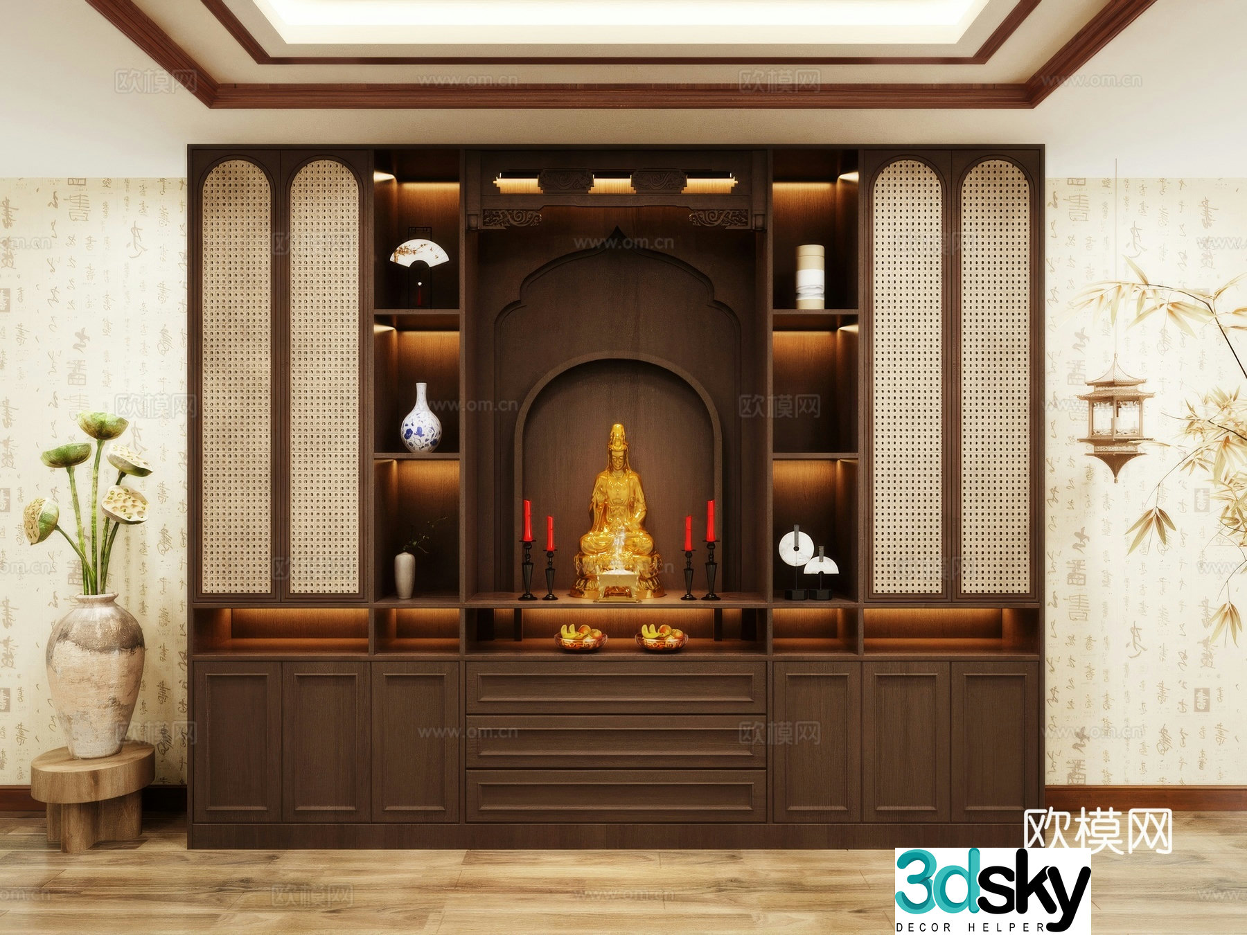 Buddha niche shrine hostel incense stove candle holder 3d model