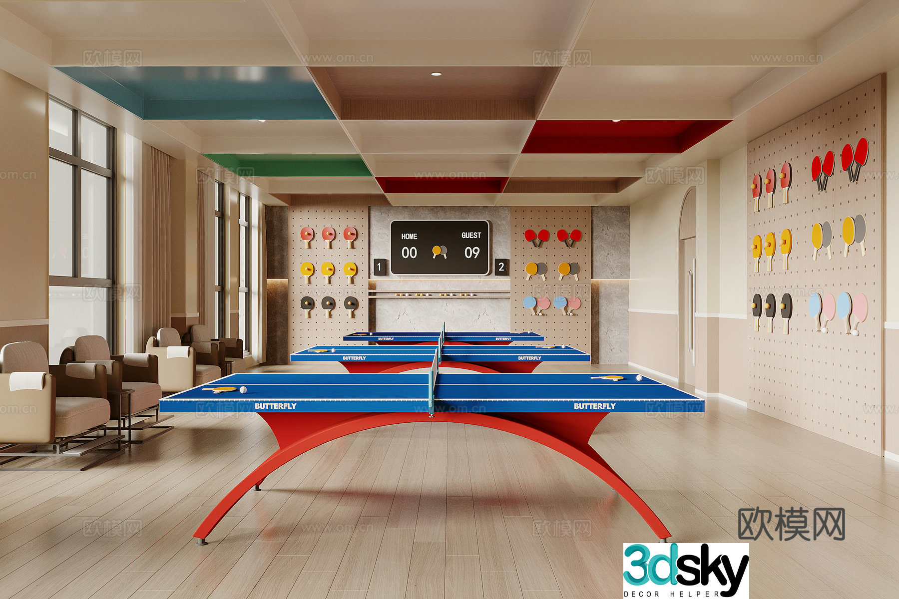 Modern table tennis room 3d model