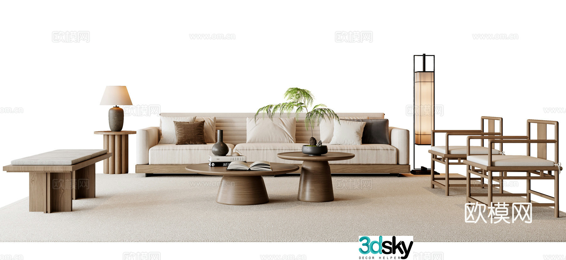 New Chinese sofa coffee table combination 3D model