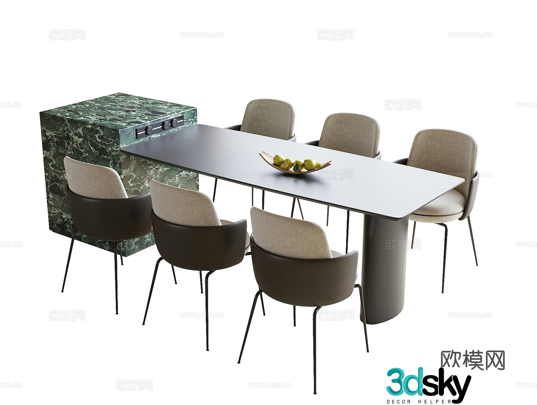 Modern dining table and chair dining chair single chair dining table 3d model