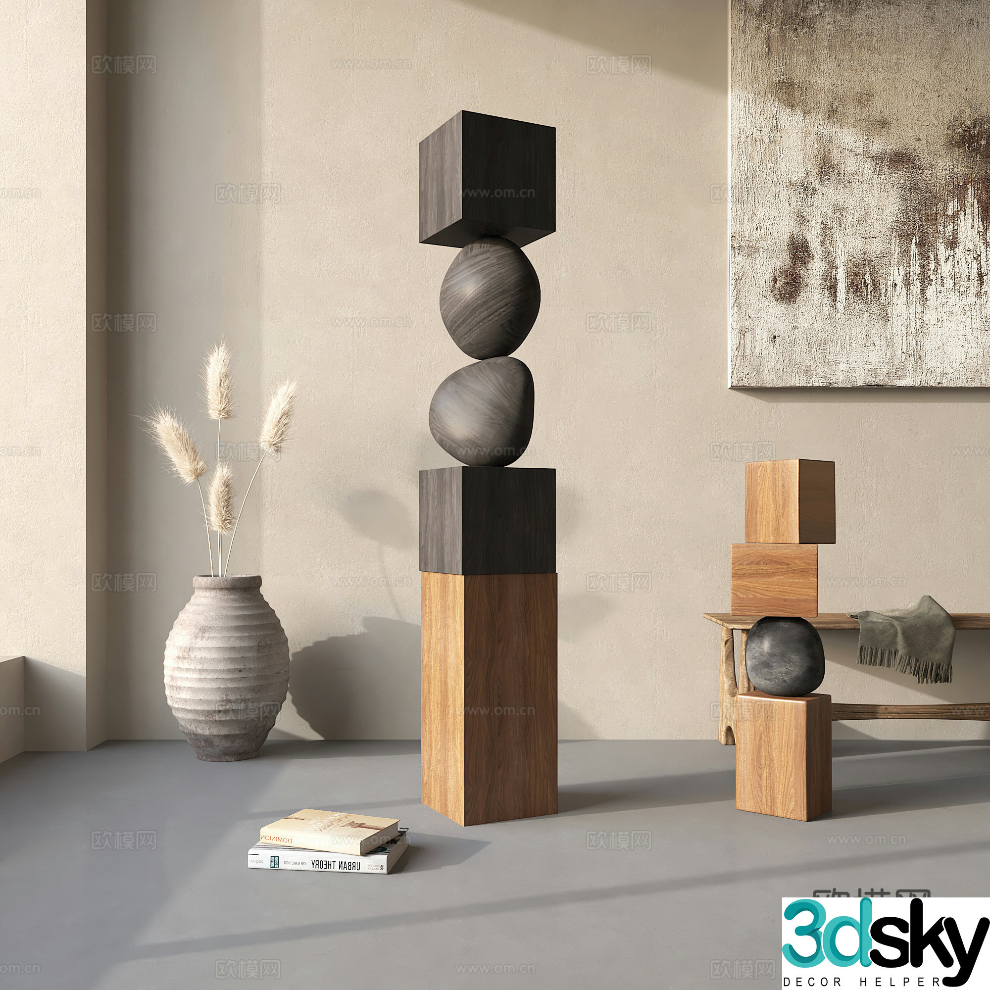 Modern abstract wood carving sculpture 3d model
