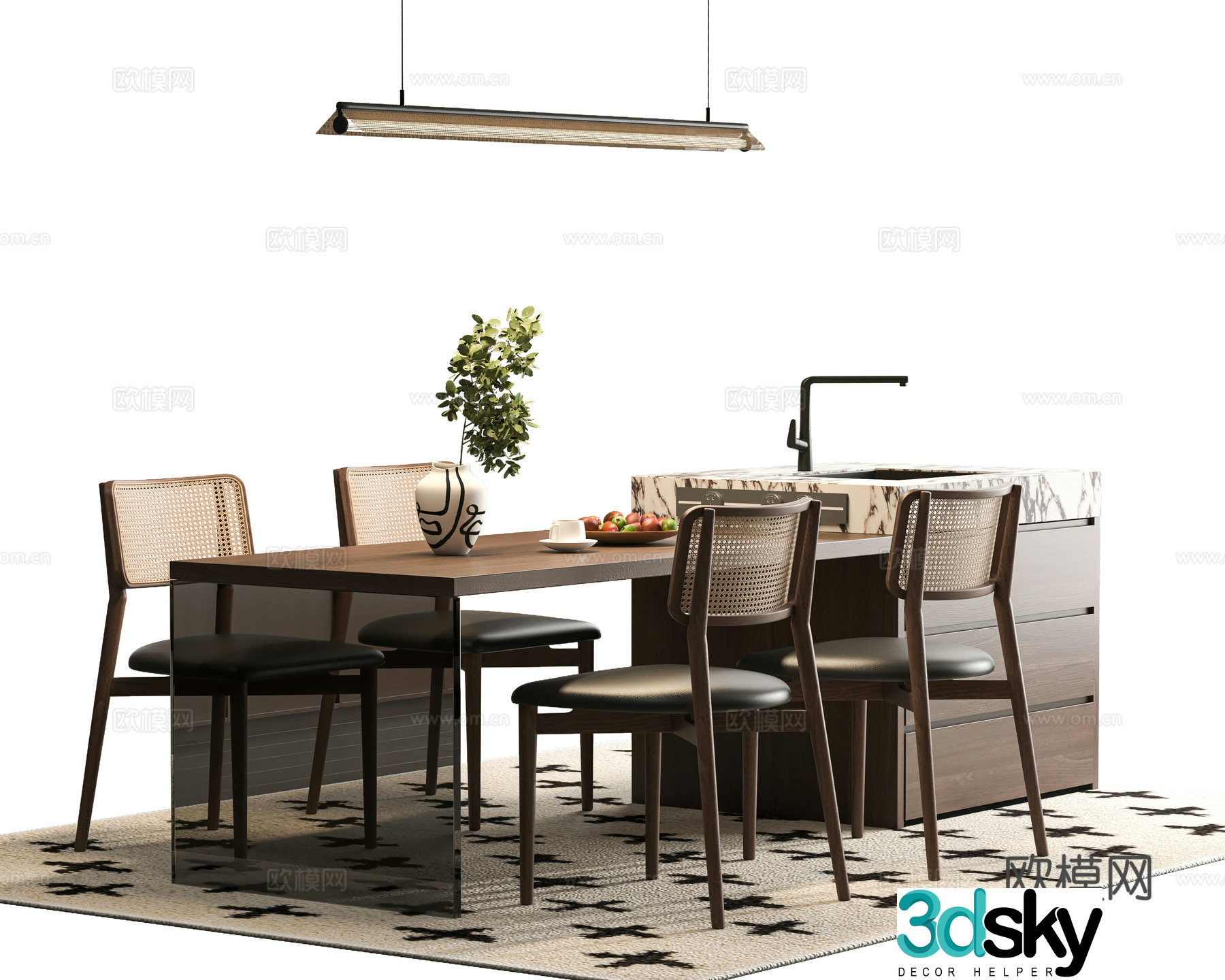 Medium style dining table and chair 3D model