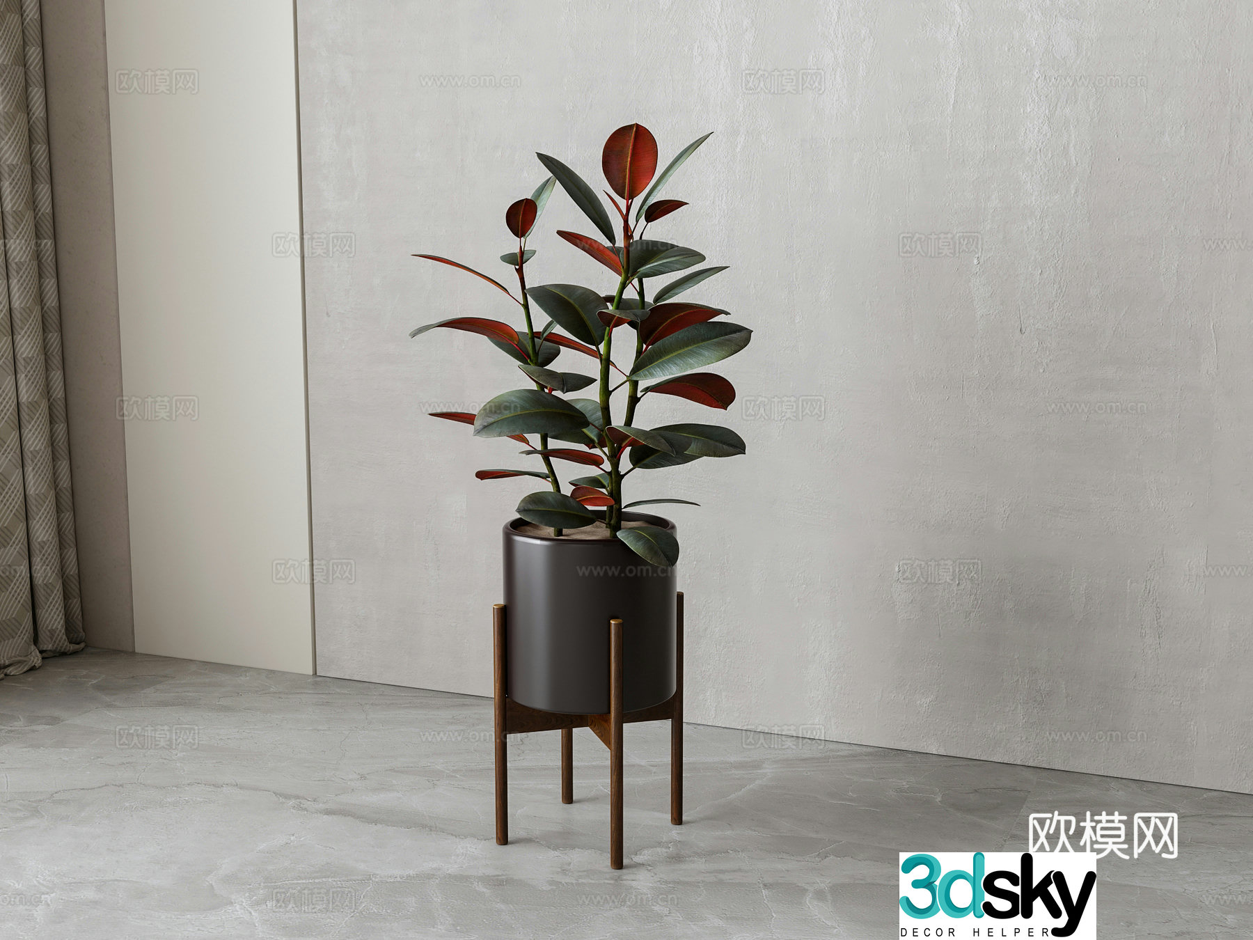 Modern green plant potted 3D model