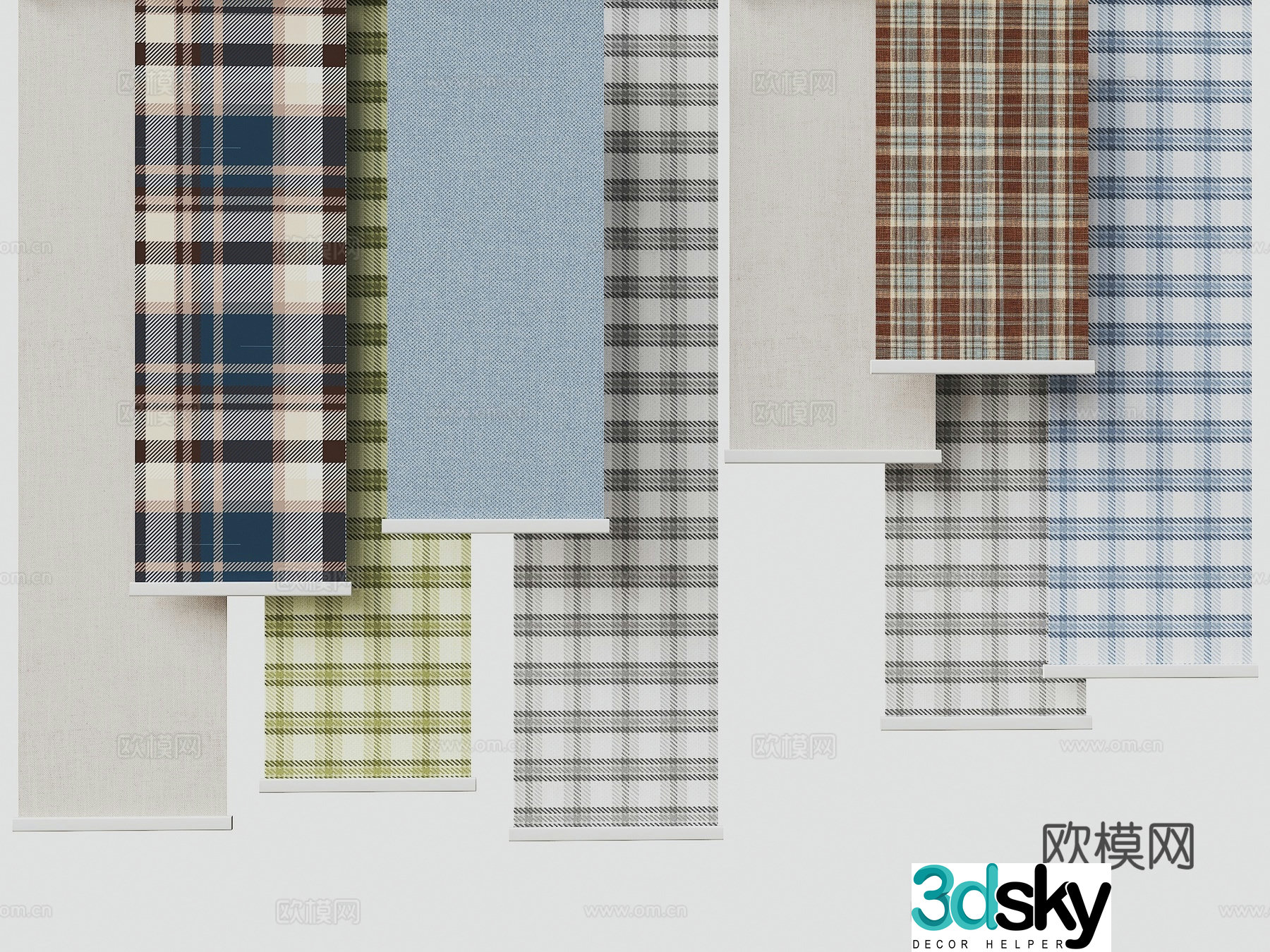 Modern fabric linen plaid fabric tablecloth curtain cloth roller blind 3d model