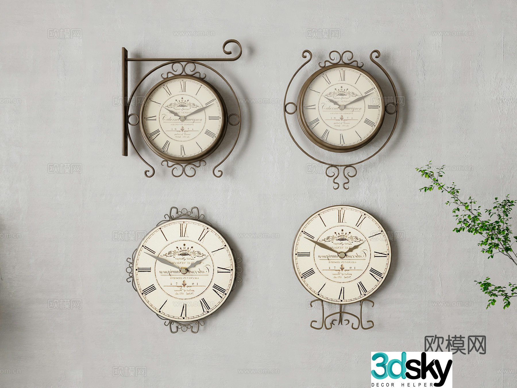 American wall clock combination 3D model